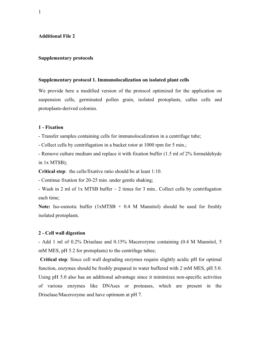 Supplementary Protocol 1.Immunolocalizationonisolated Plant Cells