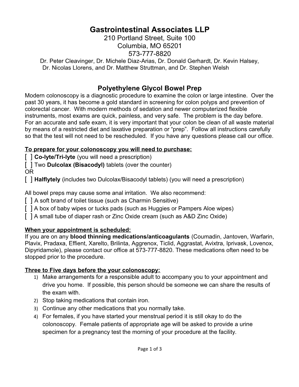 GI Associates Polyethelene Glycol Prep Revised