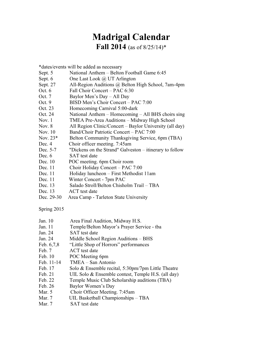 Madrigal Calendar Fall 04