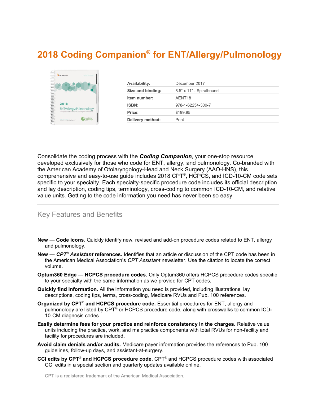 2018 Coding Companion for ENT/Allergy/Pulmonology