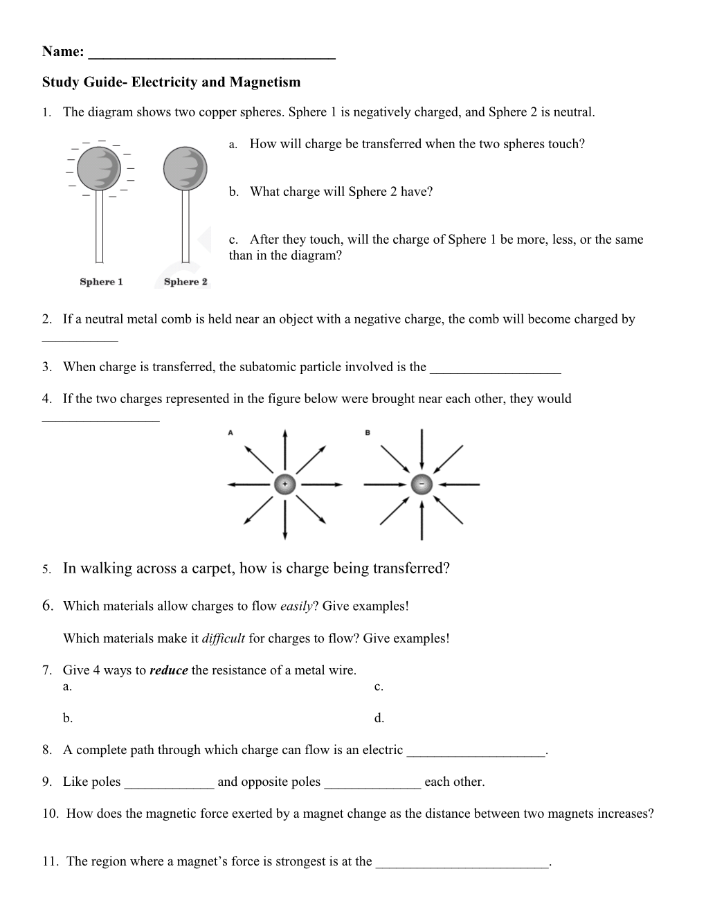 Study Guide- Electricity and Magnetism
