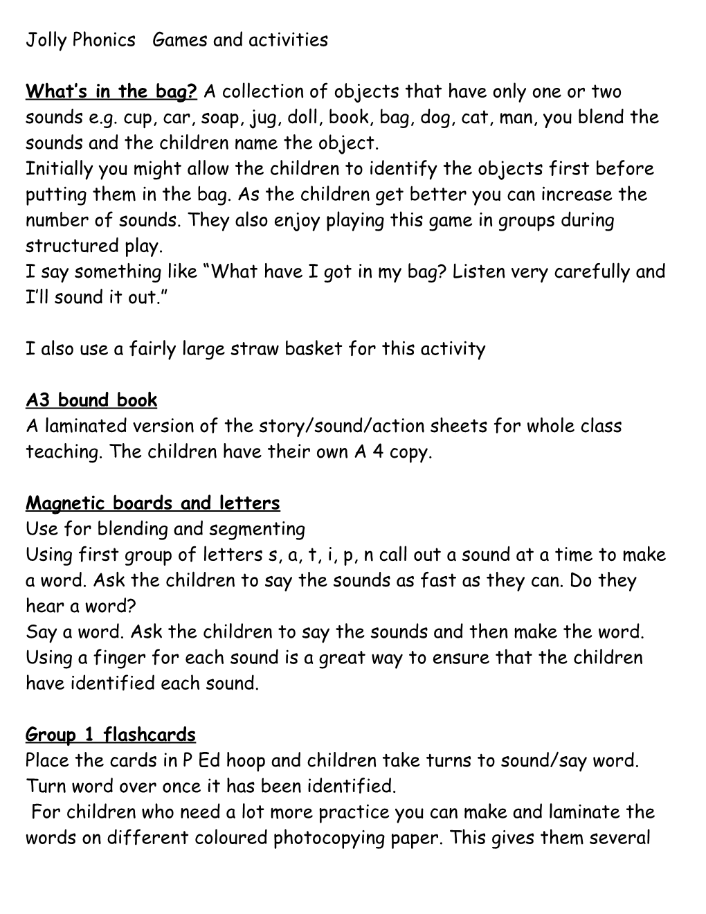 Jolly Phonics Games and Activities