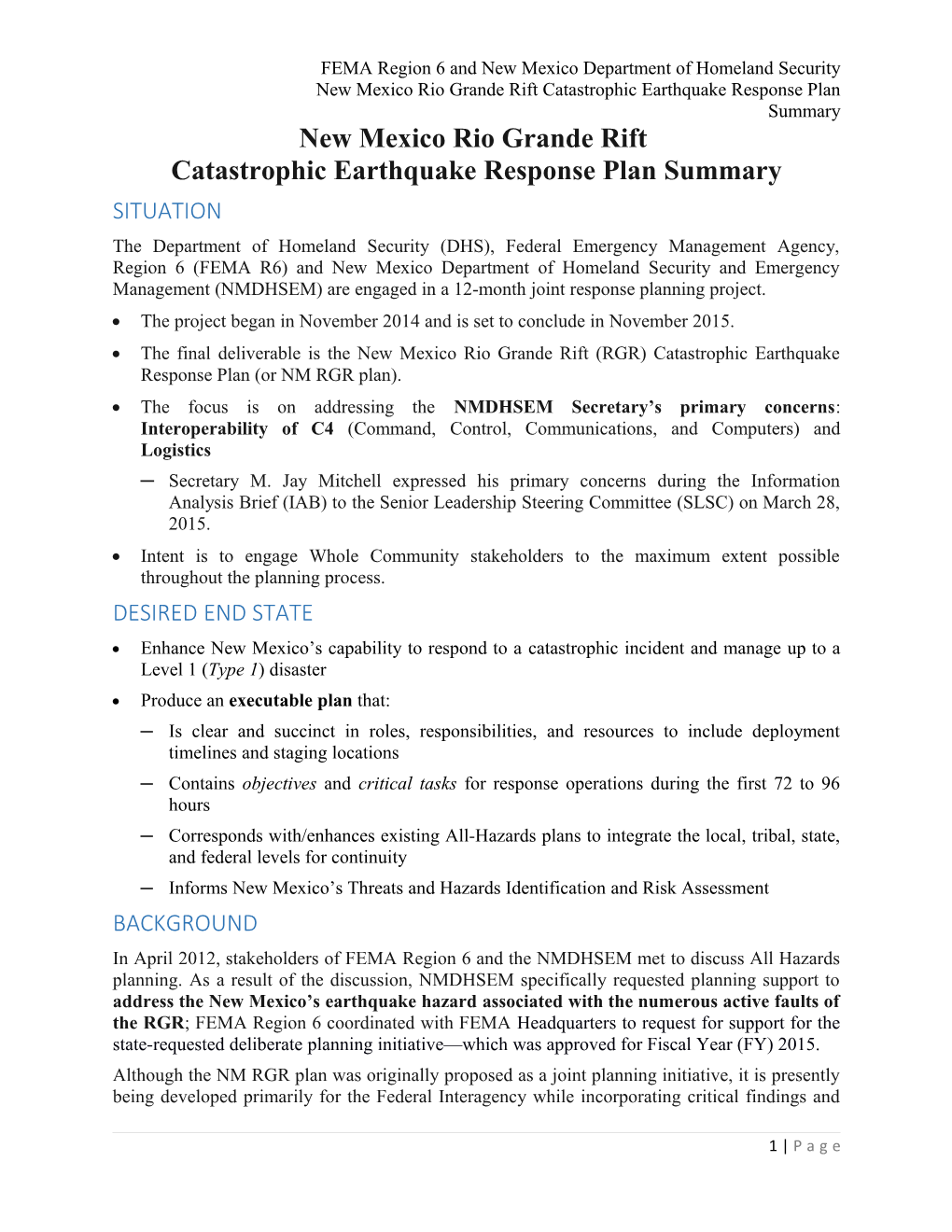 FEMA Region 6 and New Mexico Department of Homeland Security