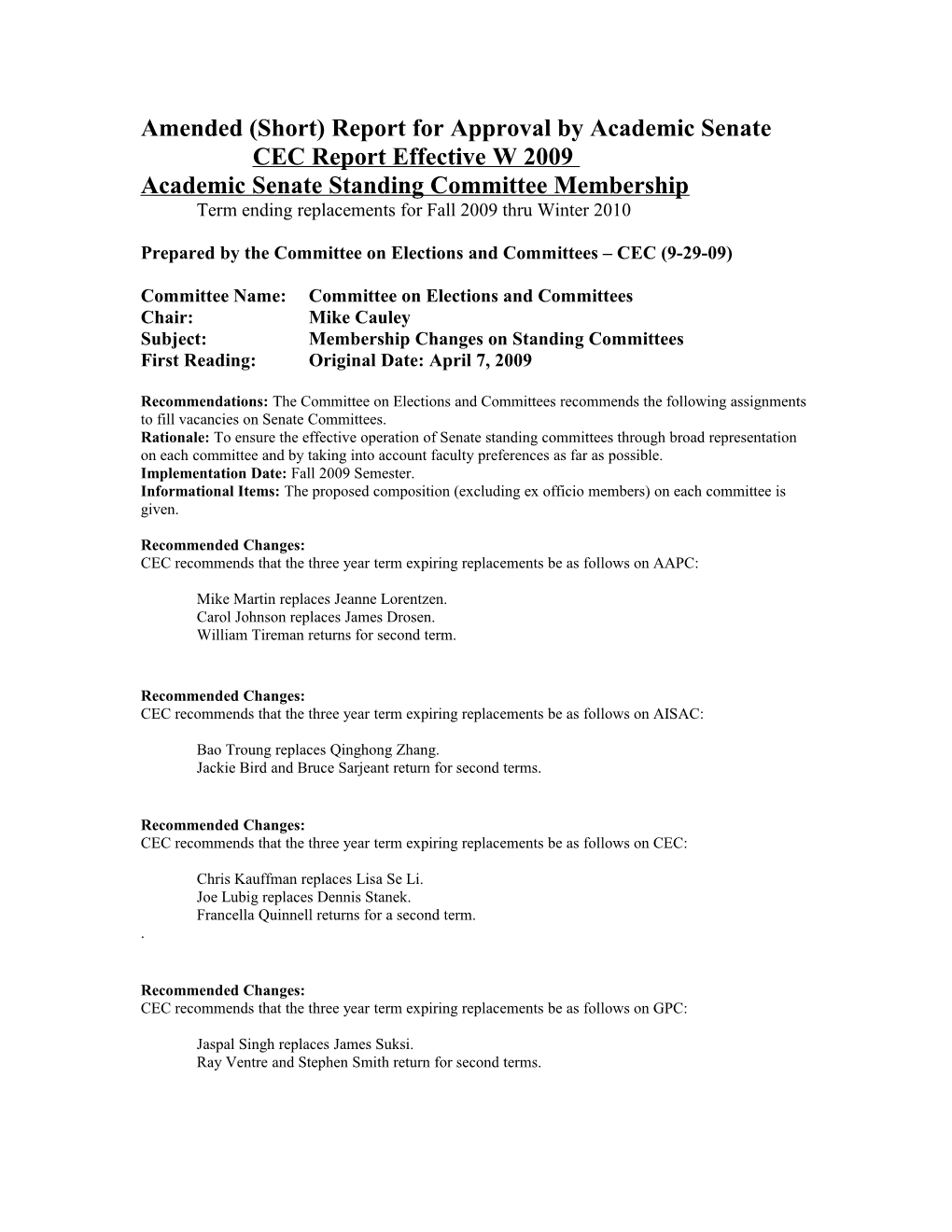 Academic Senate Committee Membership 2006 - 2006