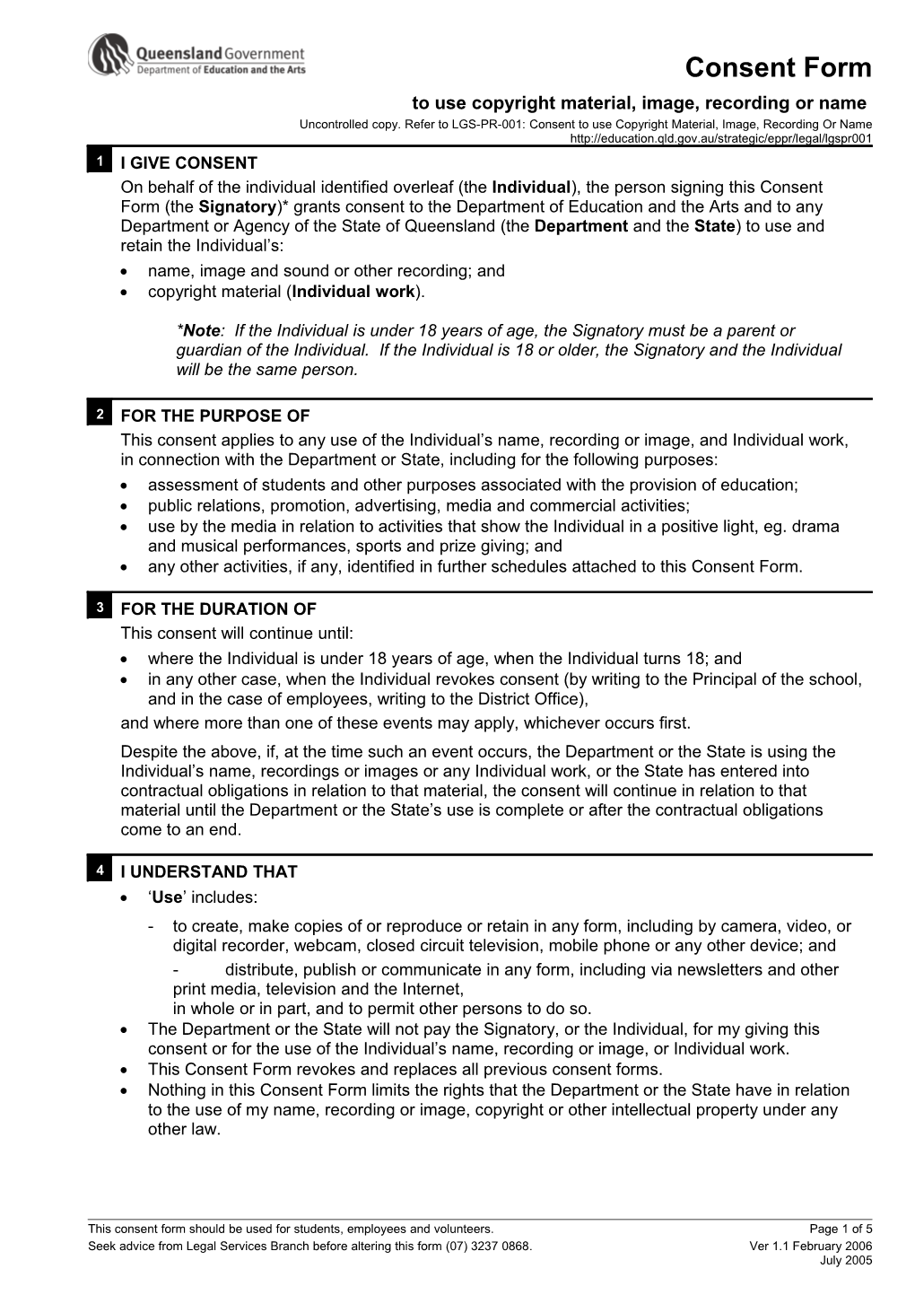 Student (Under 18) Consent Form