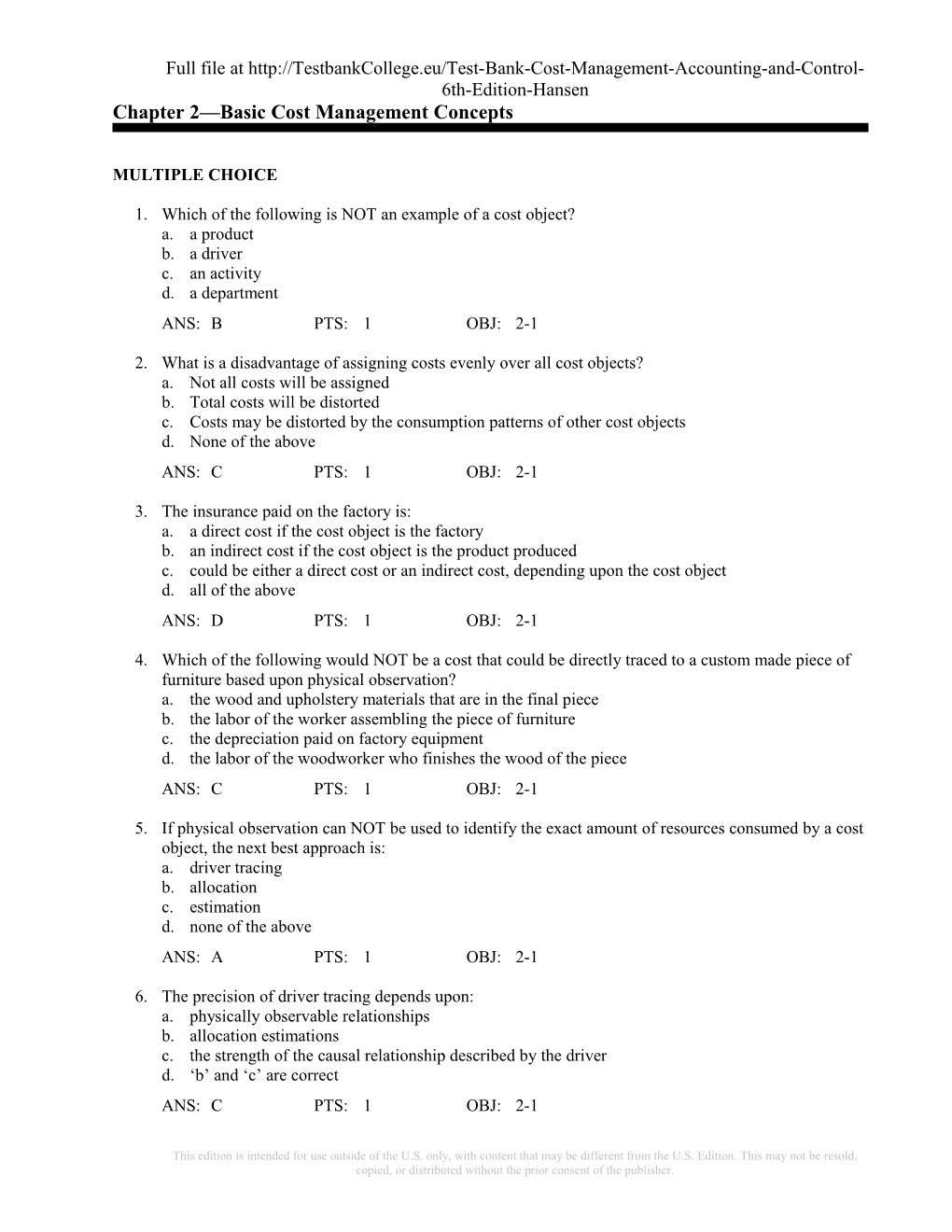 Chapter 2 Basic Cost Management Concepts