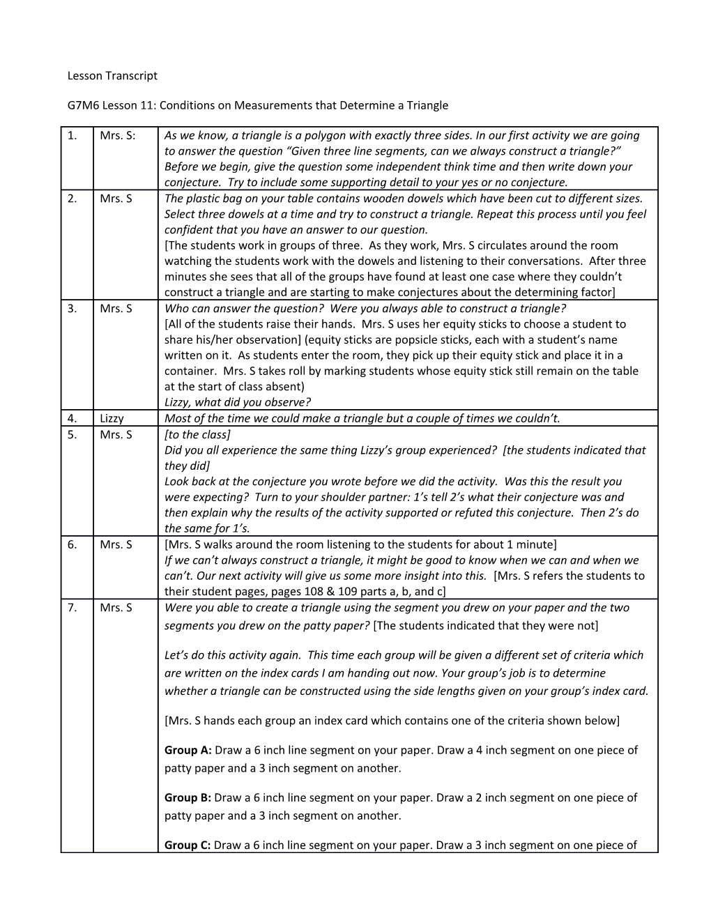 G7M6 Lesson 11: Conditions on Measurements That Determine a Triangle