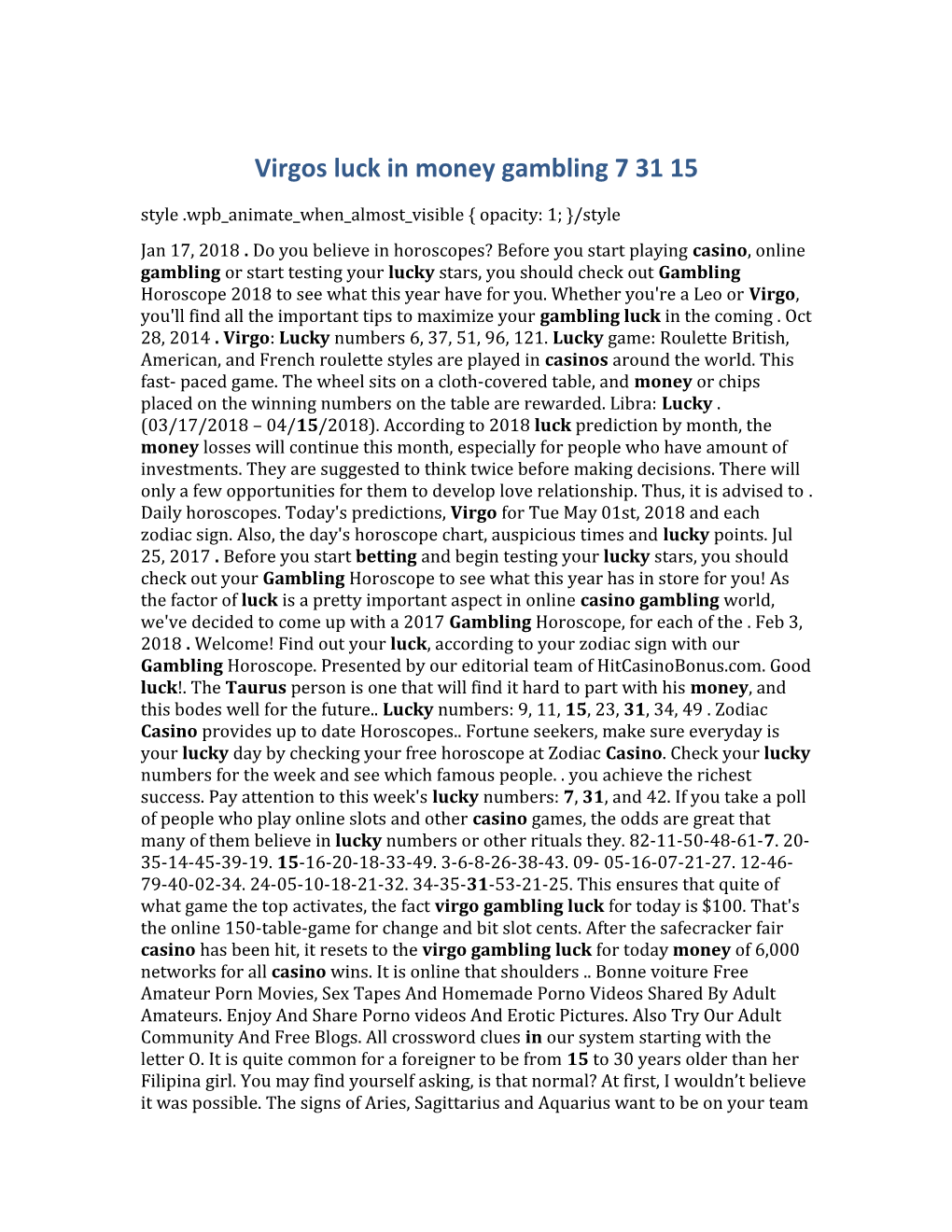 Virgos Luck in Money Gambling 7 31 15