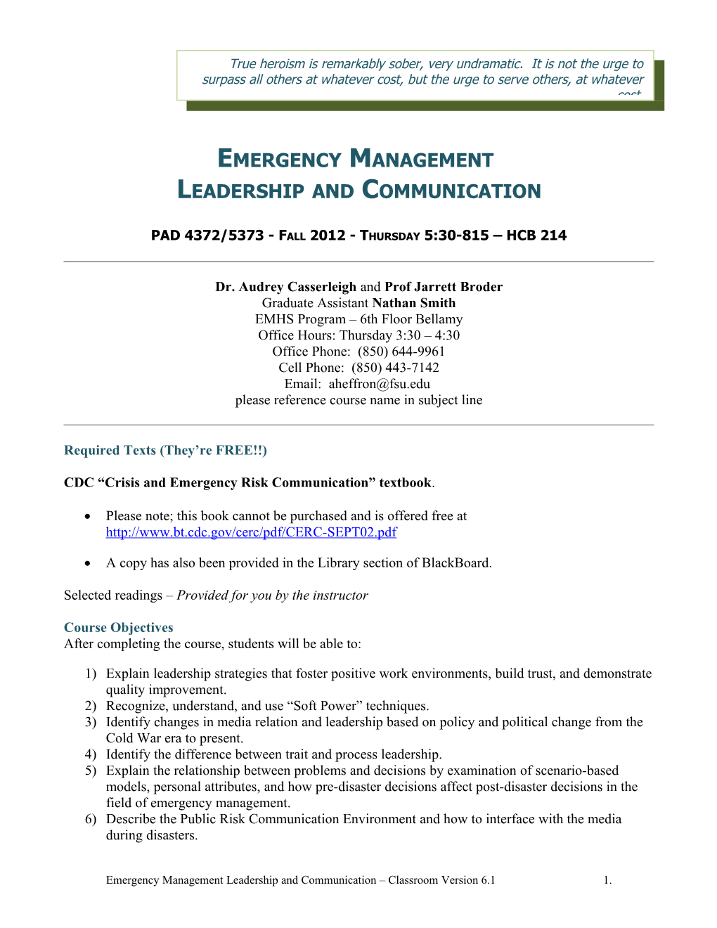 Foundations in Emergency Management