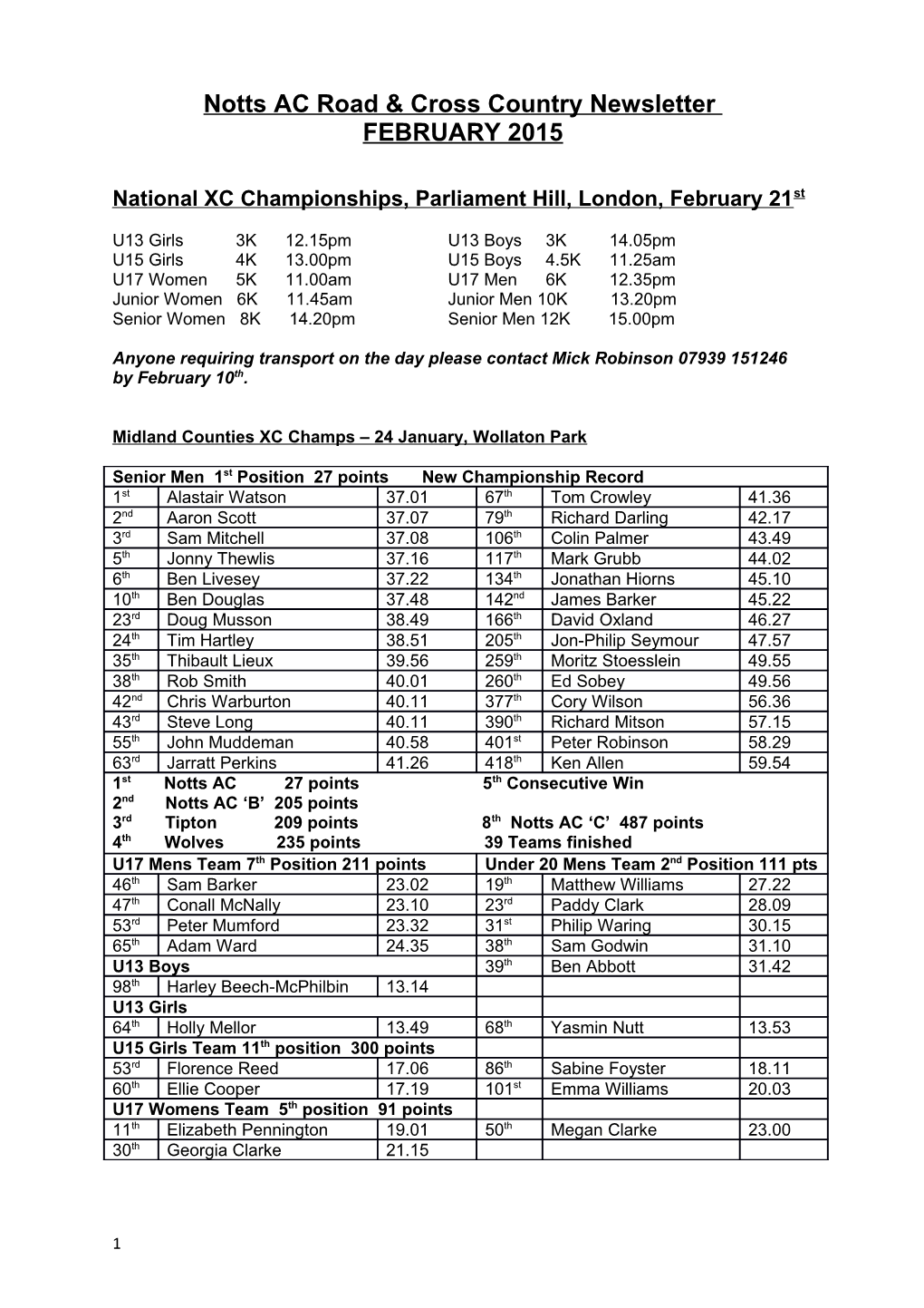 Notts Acroad & Cross Country Newsletter