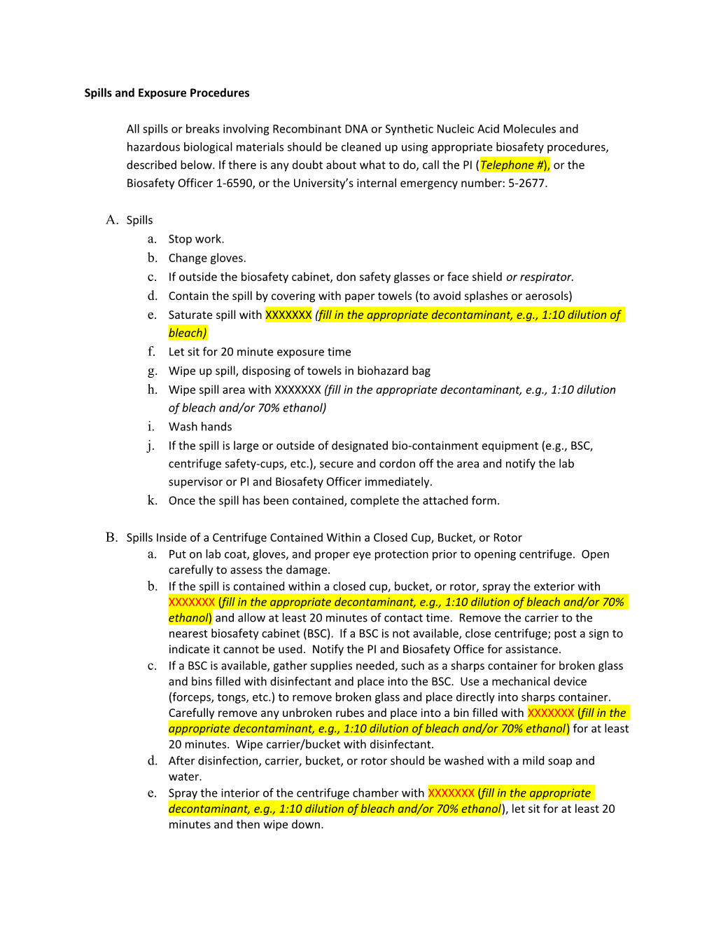 Spills and Exposure Procedures