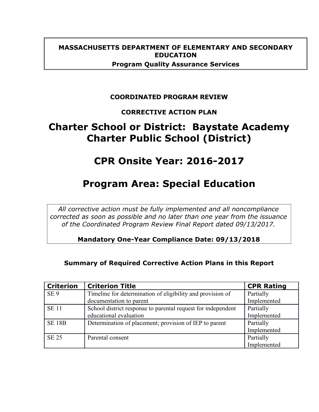 Baystate Academy Charter School CAP 2017