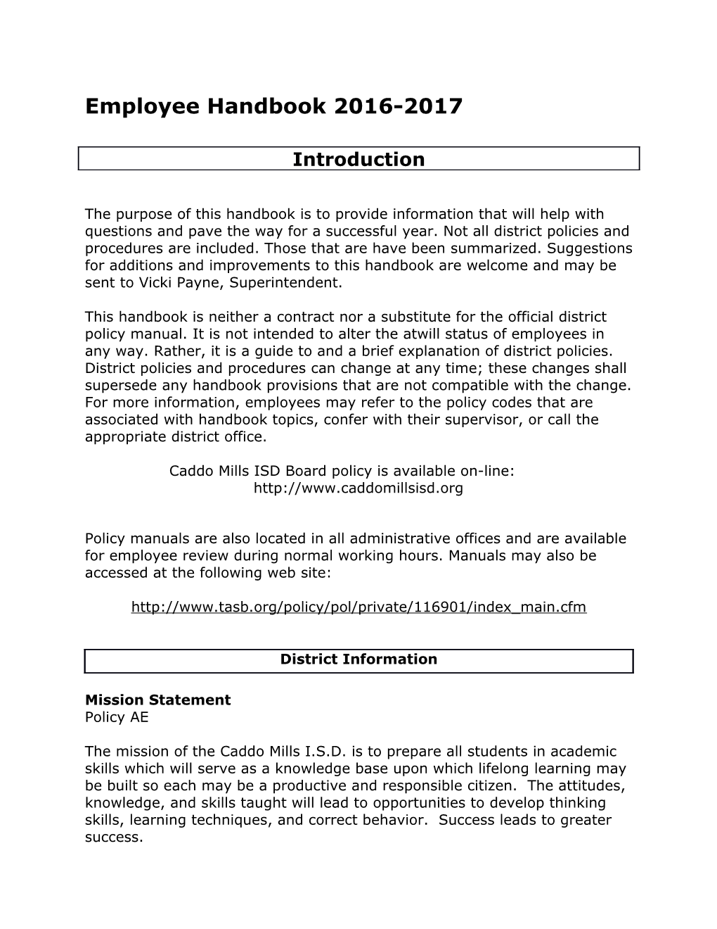 Employee Handbook 2016-2017