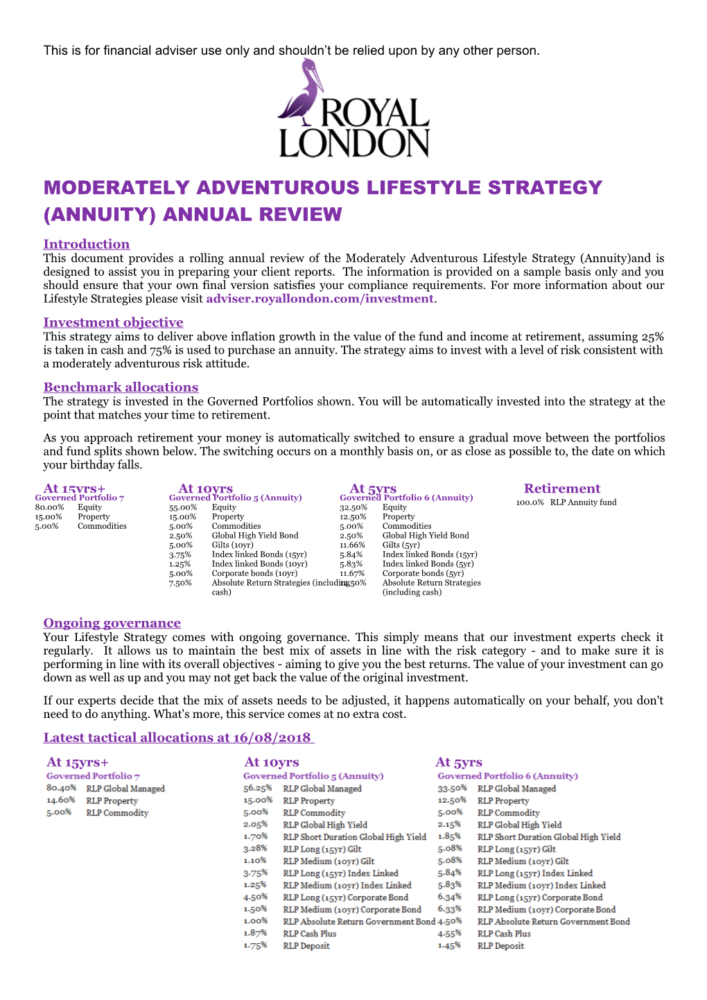 Moderately Adventurous Lifestyle Strategy - Annuity - Annual Review