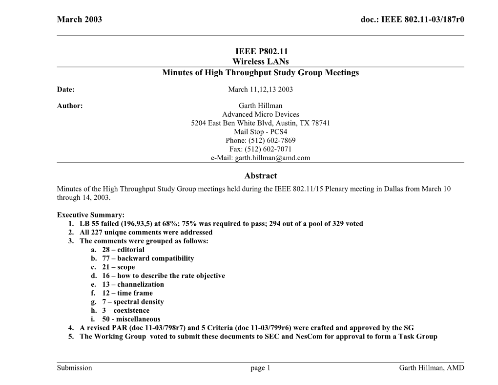 Minutes of High Throughput Study Group Meetings