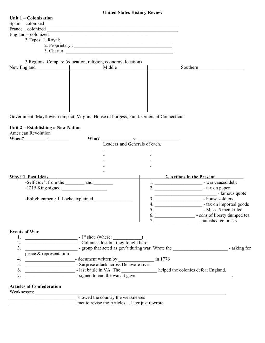 United States History Review