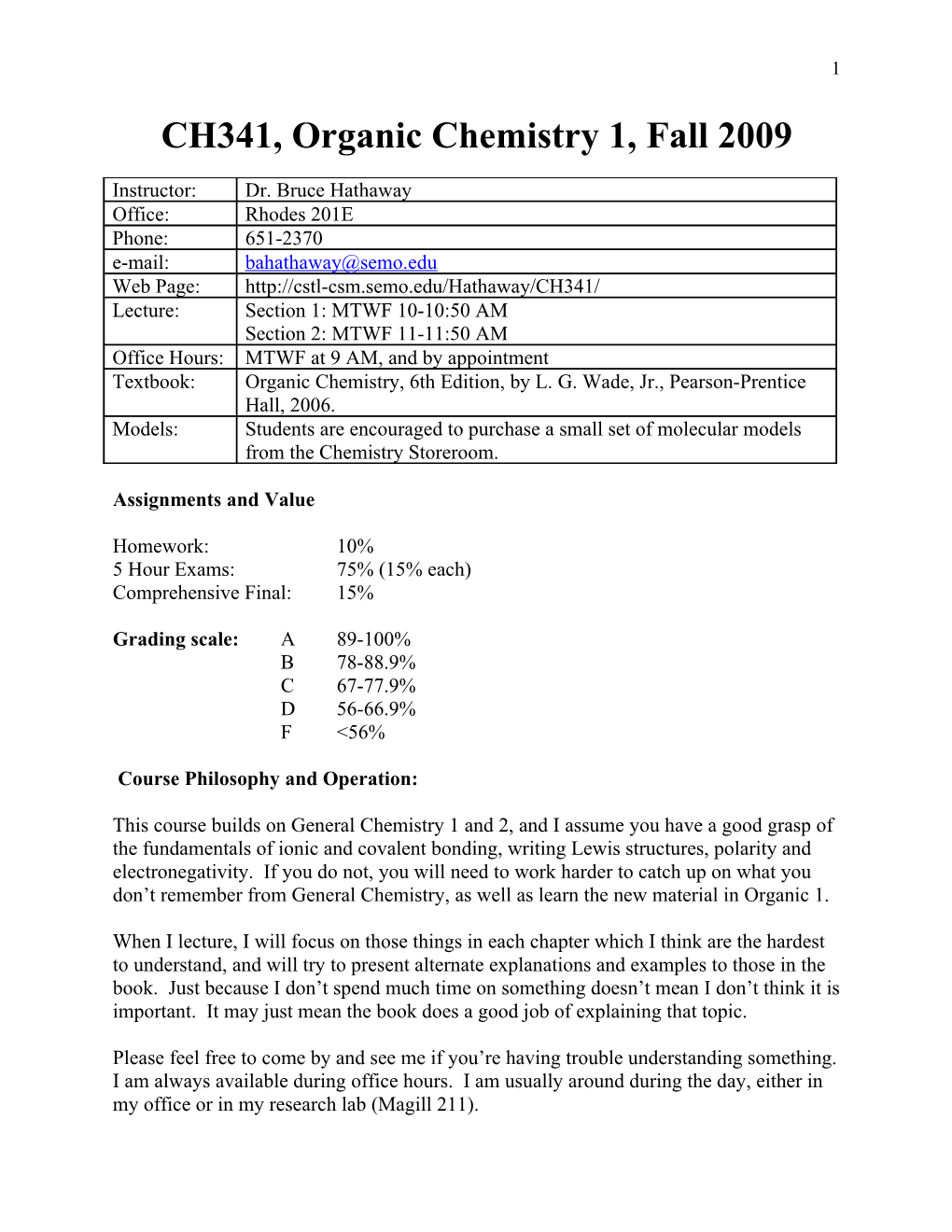 CH343, Organic Chemistry 1, Fall 2003