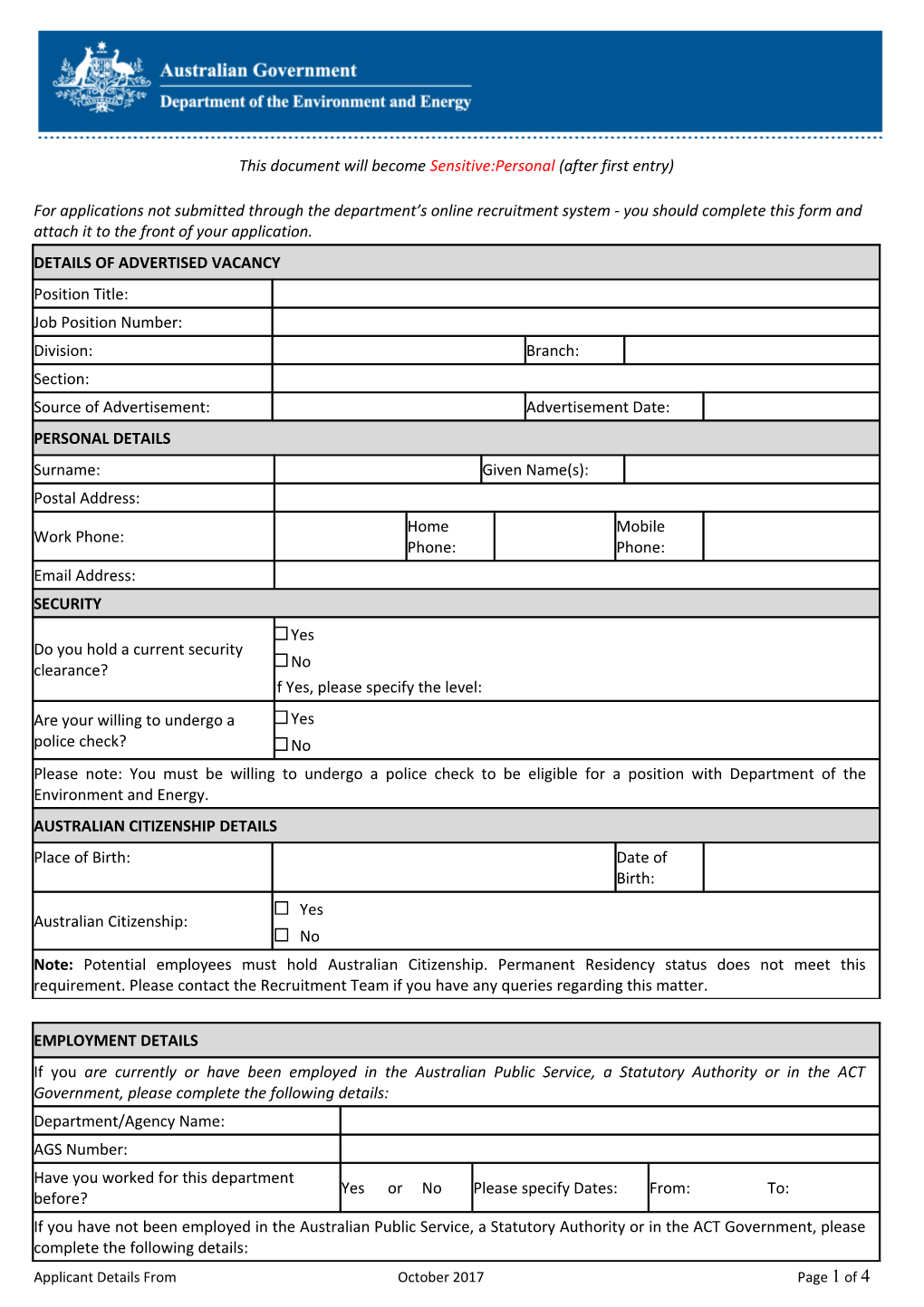 Applicant Details Form