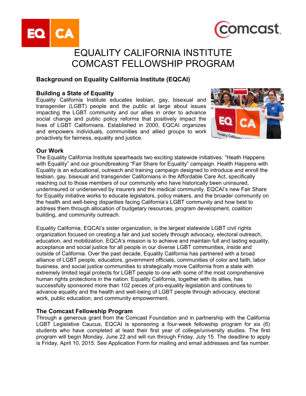 Background on Equality California Institute (EQCAI)