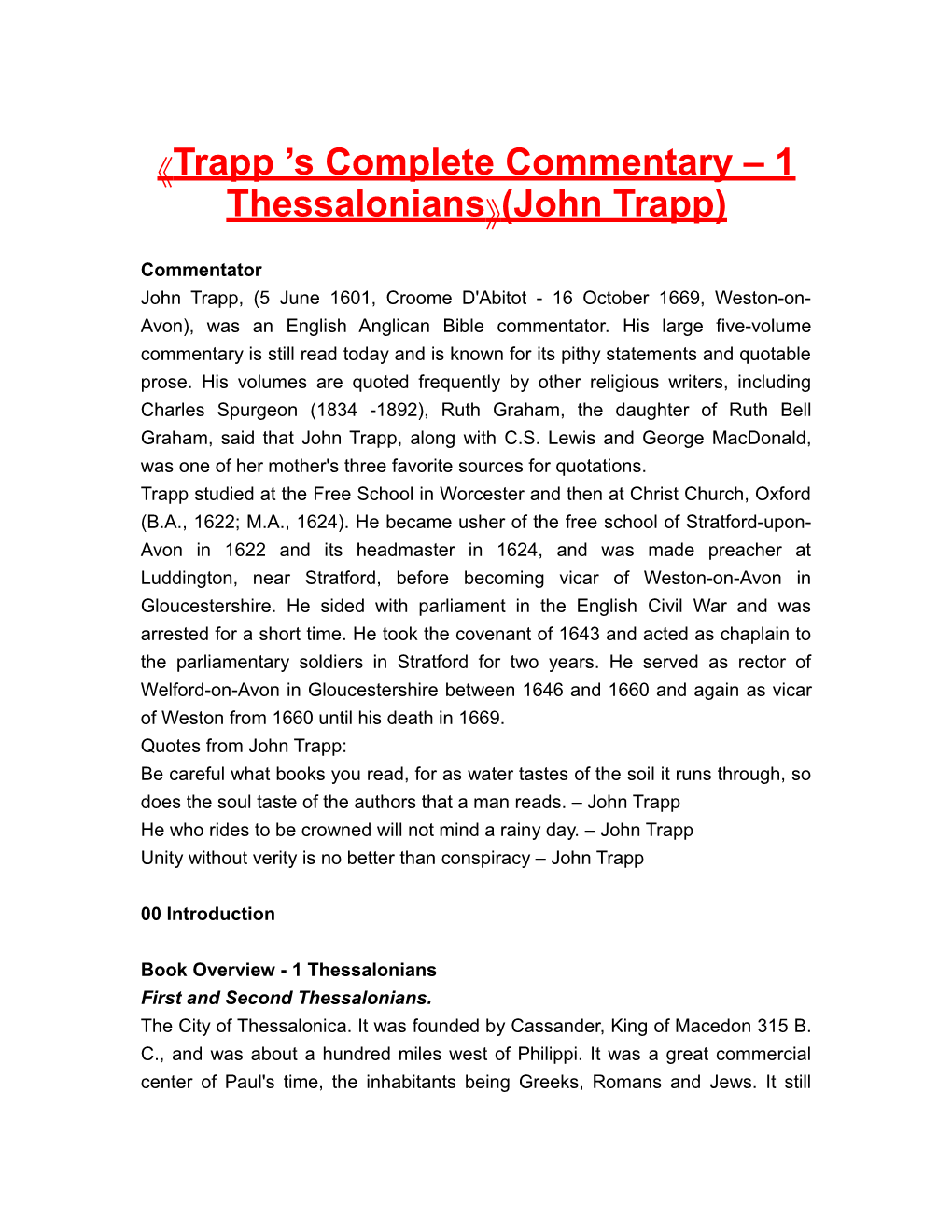 Trapp S Complete Commentary 1 Thessalonians (John Trapp)