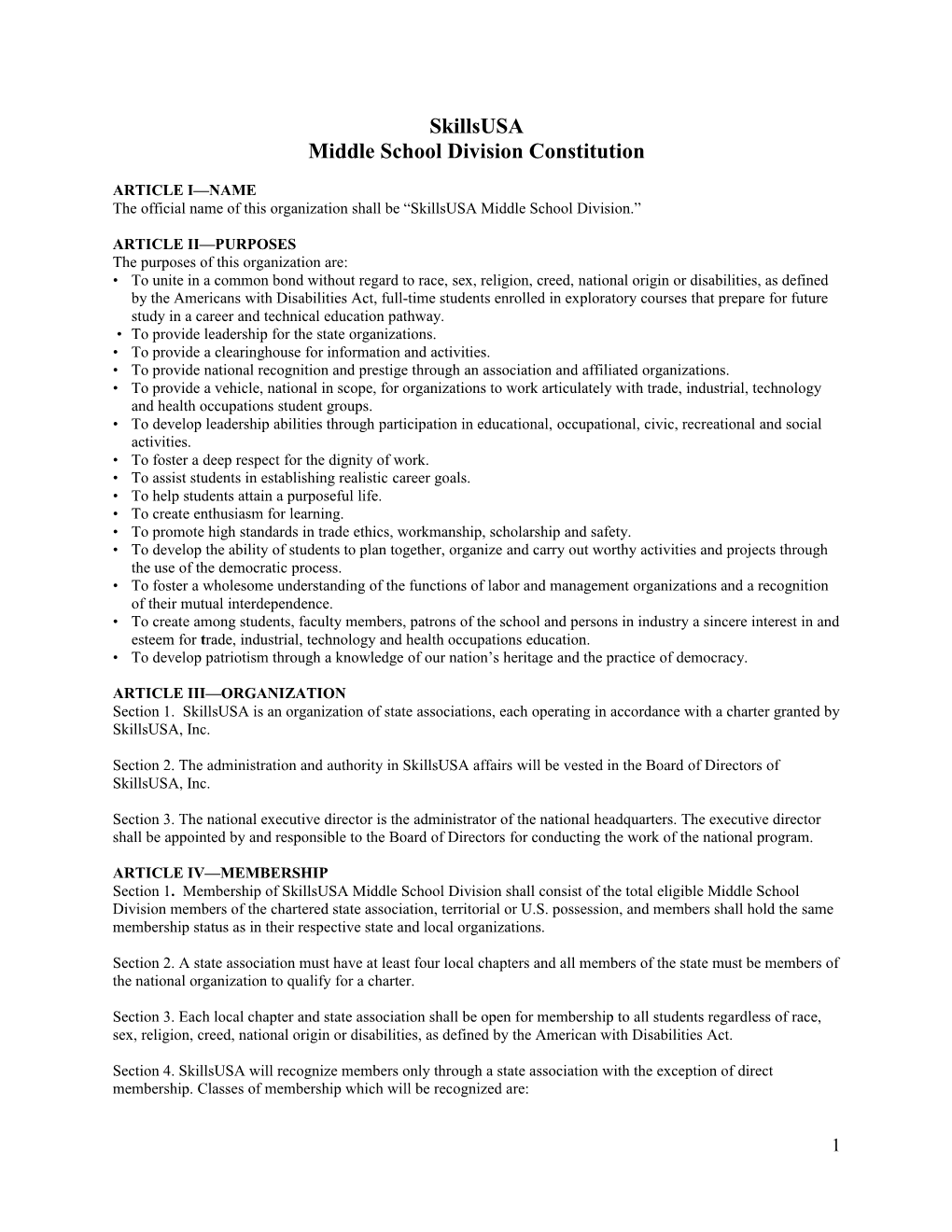 Middle School Division Constitution