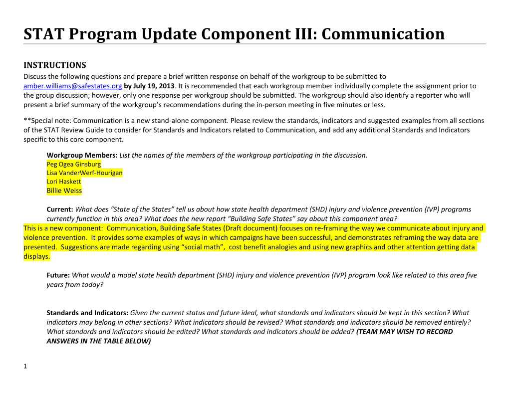 STAT Program Update Component III: Communication