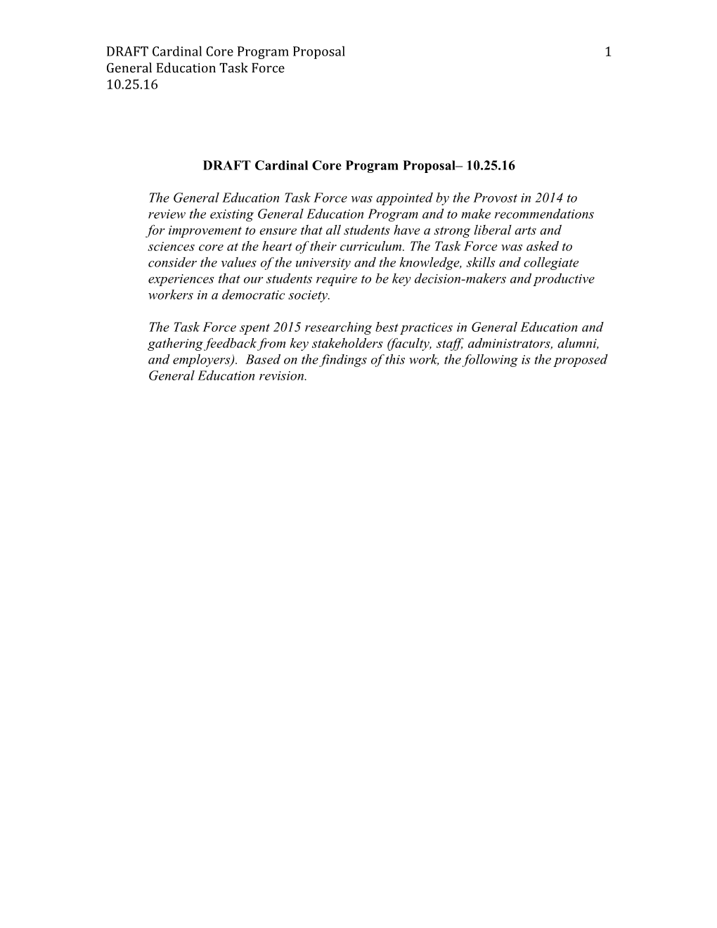 DRAFT Cardinal Core Program Proposal 10.25.16