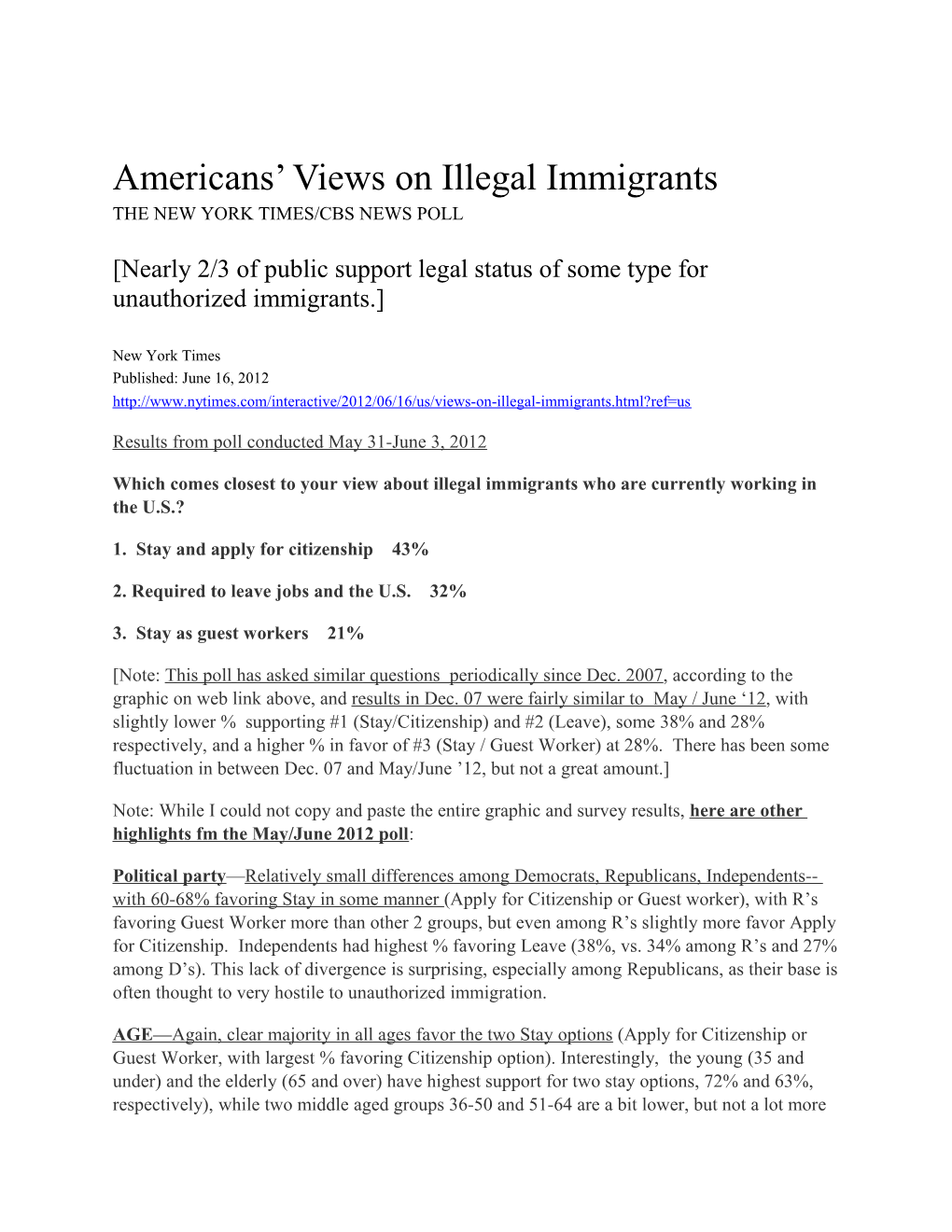 Americans Views on Illegal Immigrants