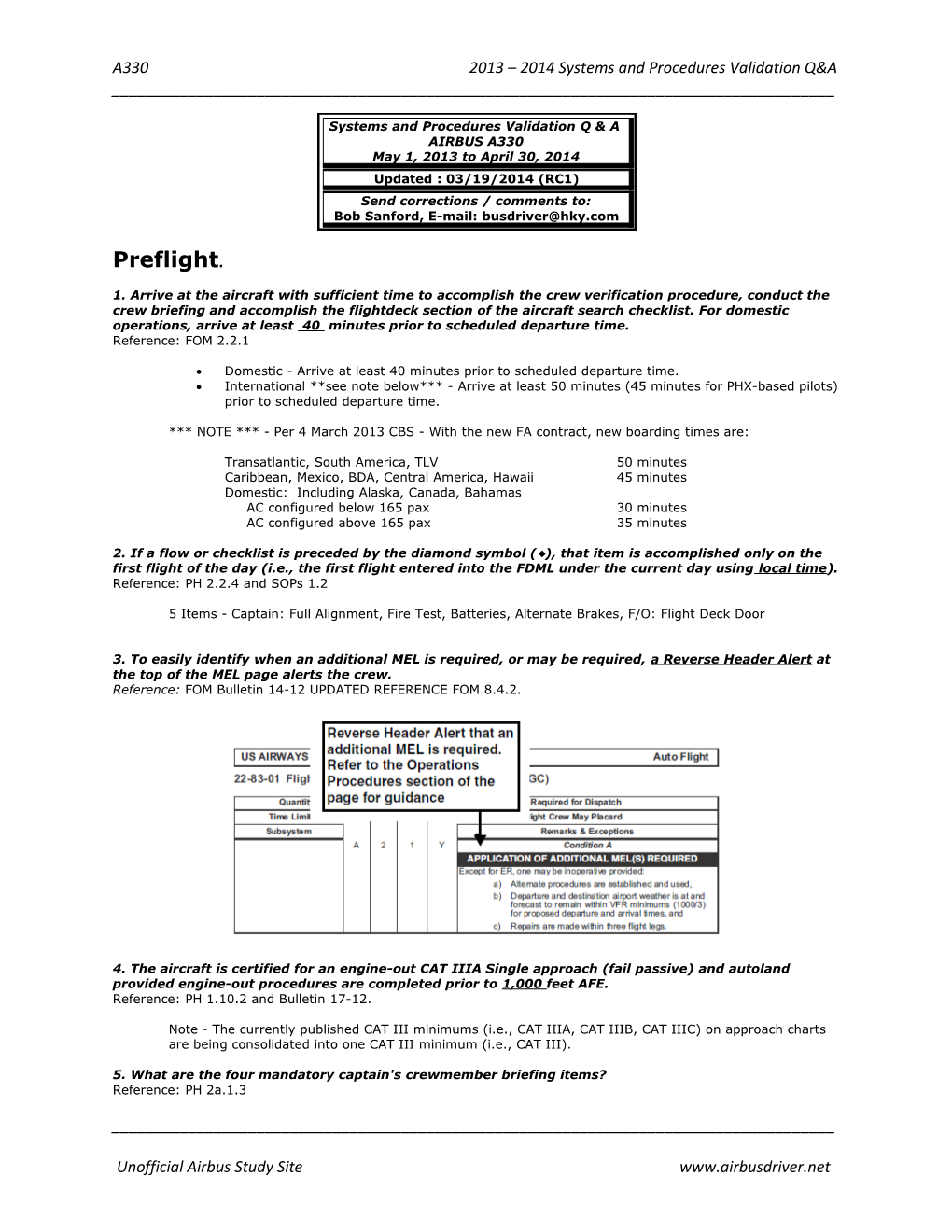 A330 2013 2014 Systems and Procedures Validation Q&A ______