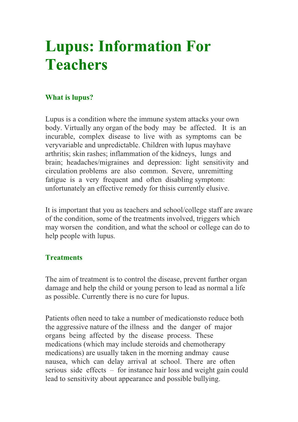 Lupus: Information for Teachers
