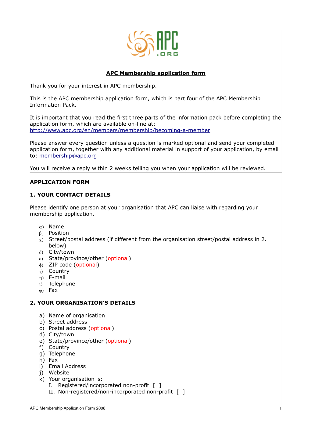 APC Membership Application Form
