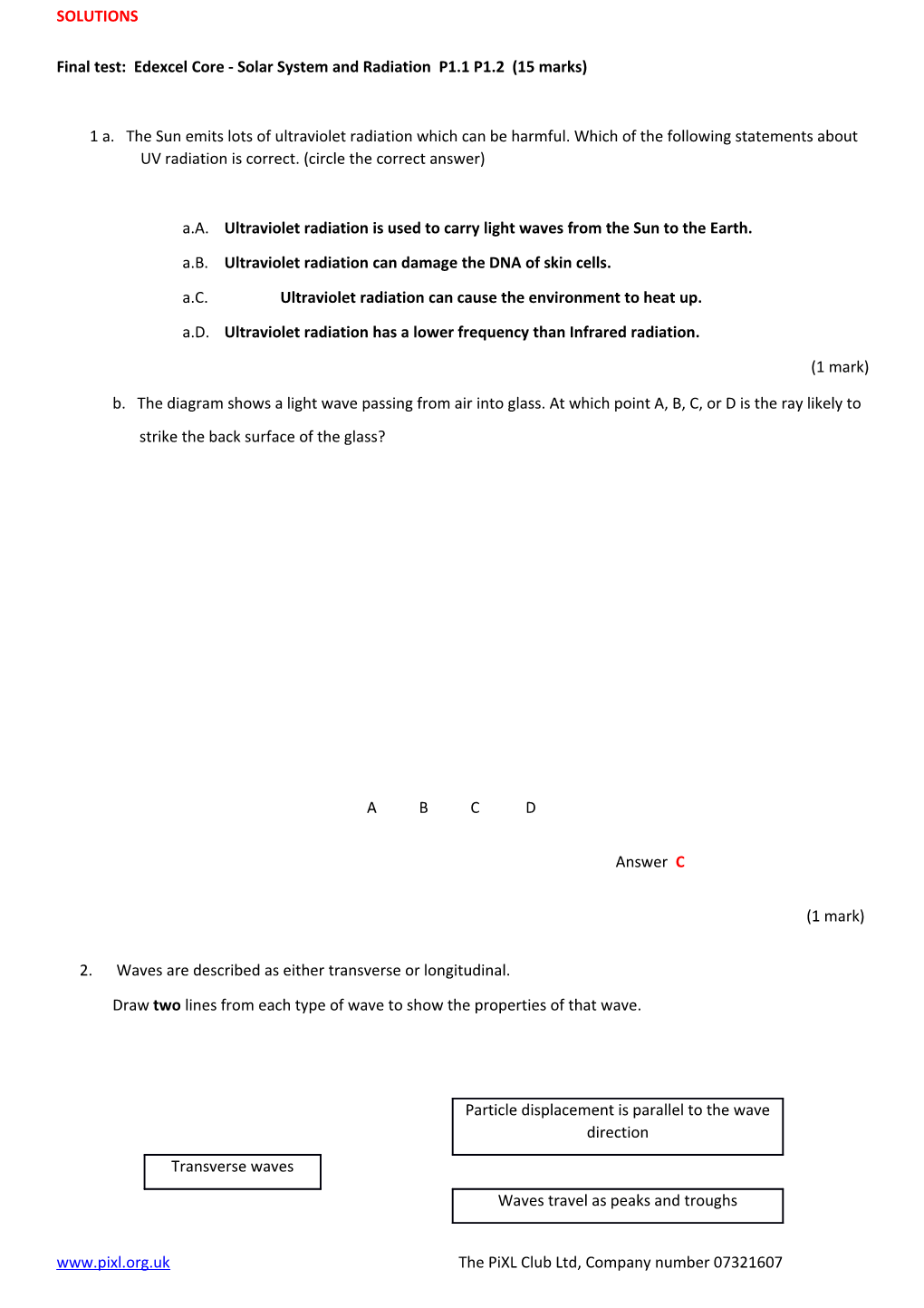 Final Test: Edexcel Core - Solar System and Radiation P1.1 P1.2 (15 Marks)