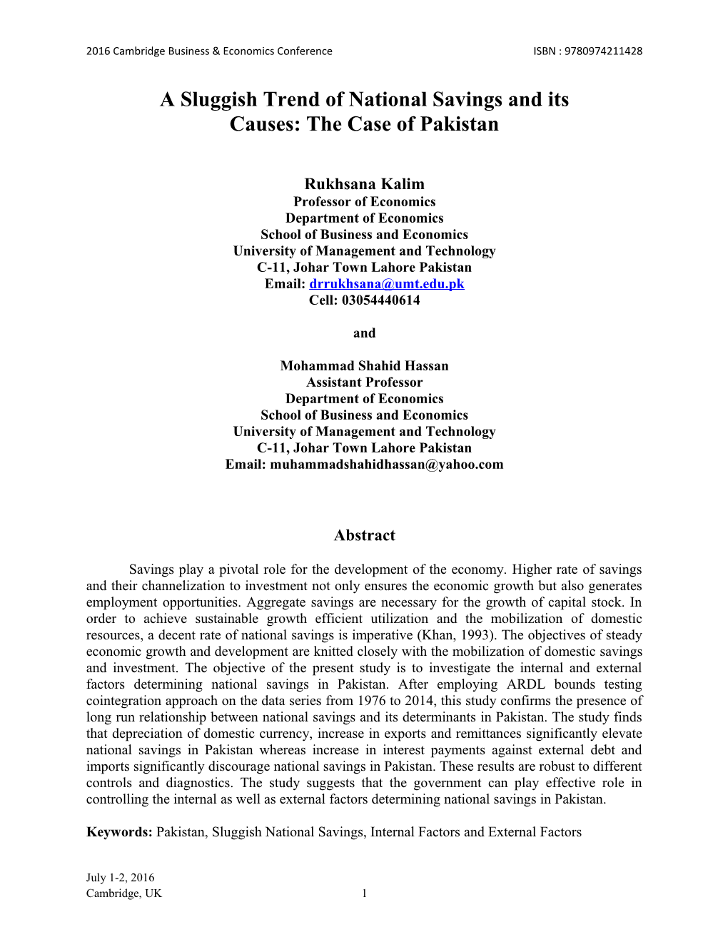 A Sluggish Trend of National Savings and Its Causes: the Case of Pakistan