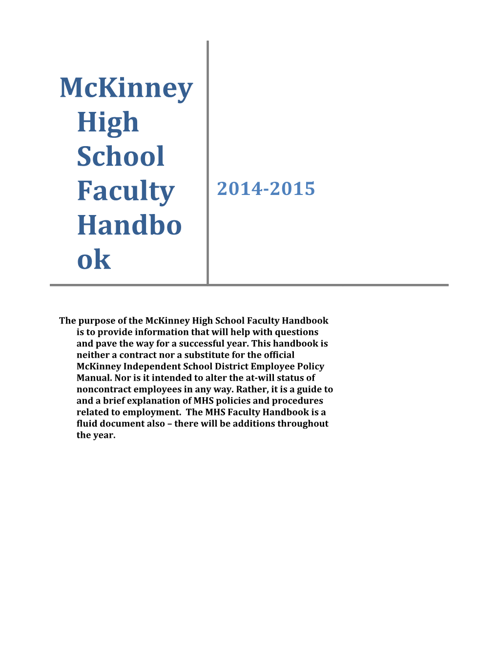 Mckinney High School Faculty Handbook