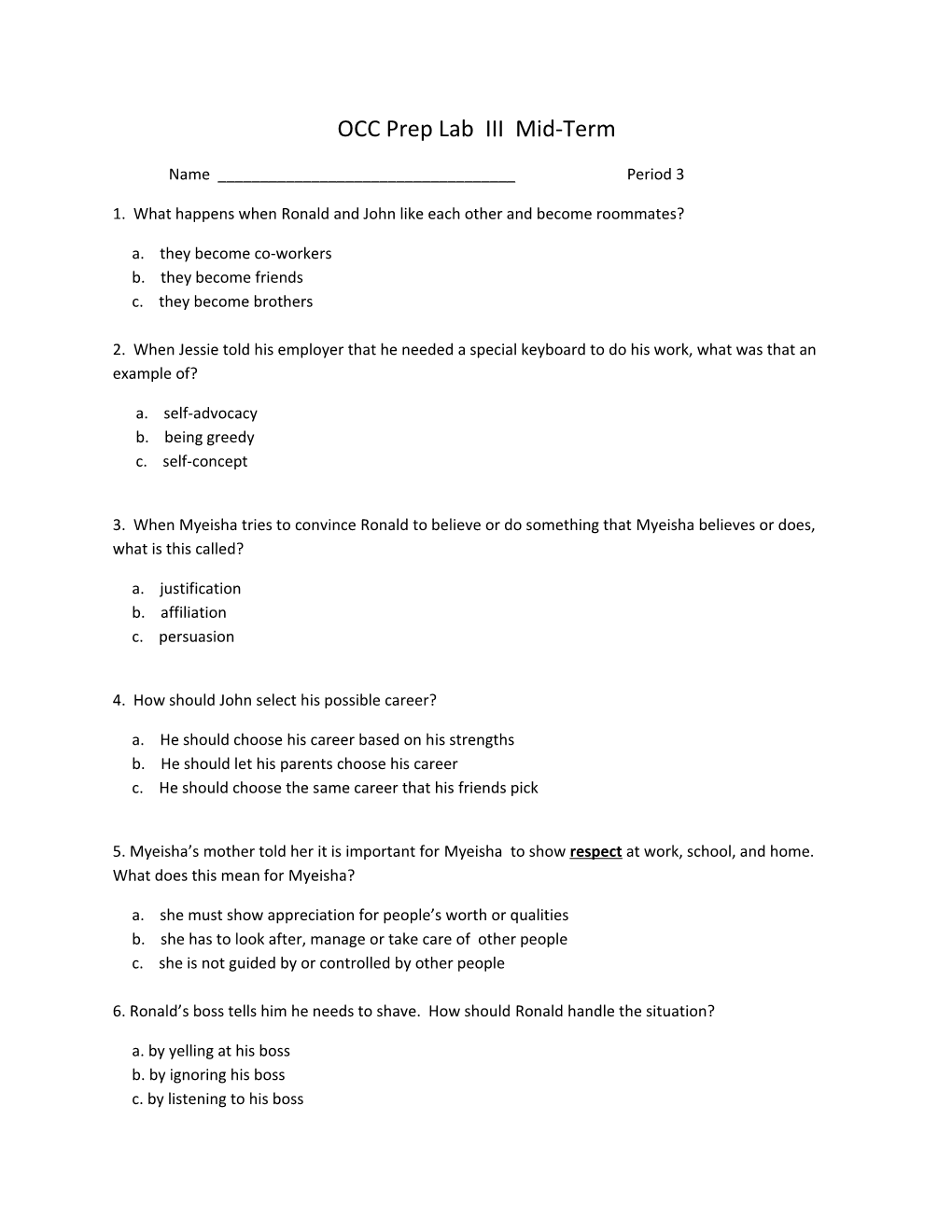 OCC Prep Lab III Mid-Term