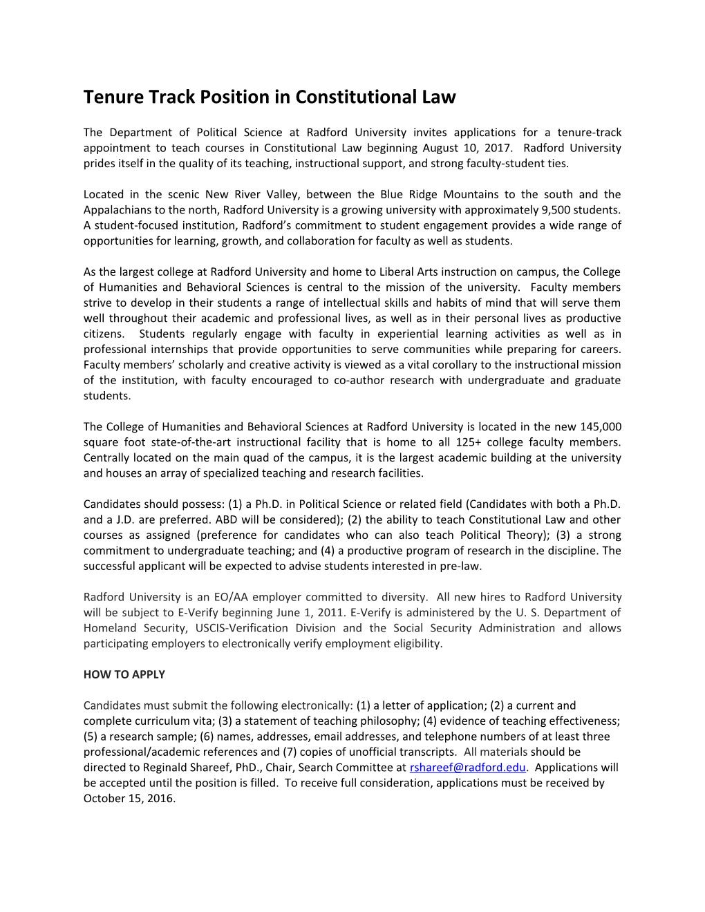 Tenure Track Position in Constitutional Law