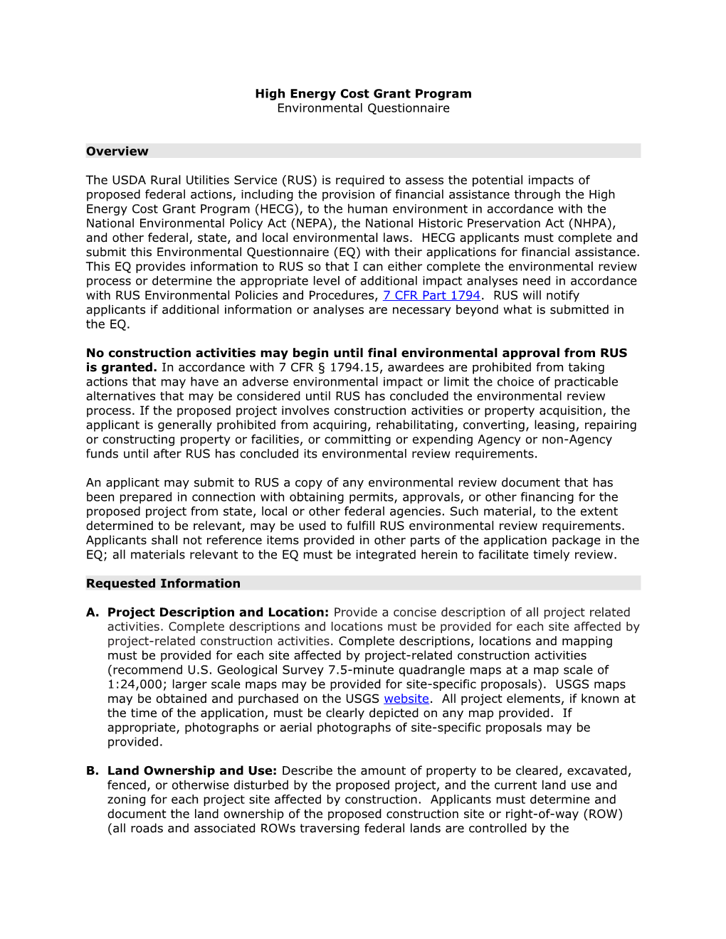 BTOP/BIP Environmental Questionnaire