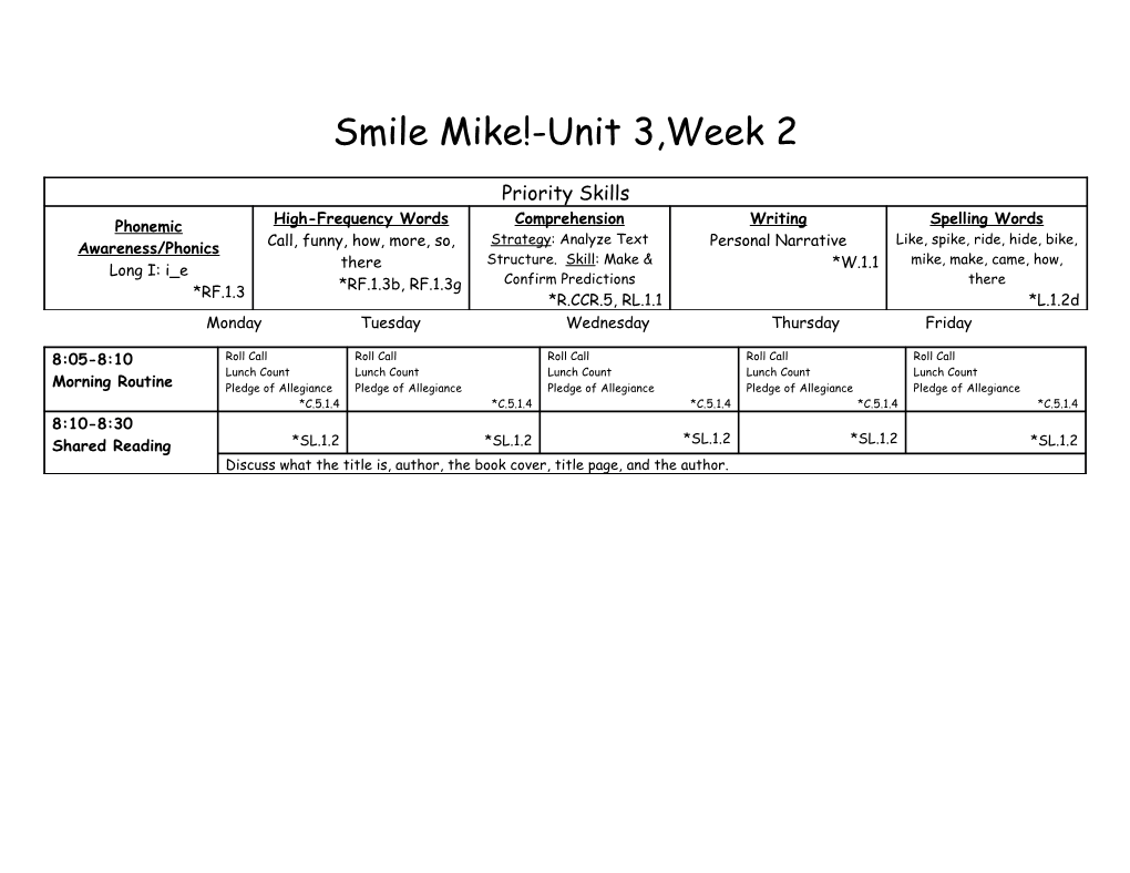 Smile Mike!-Unit 3,Week 2