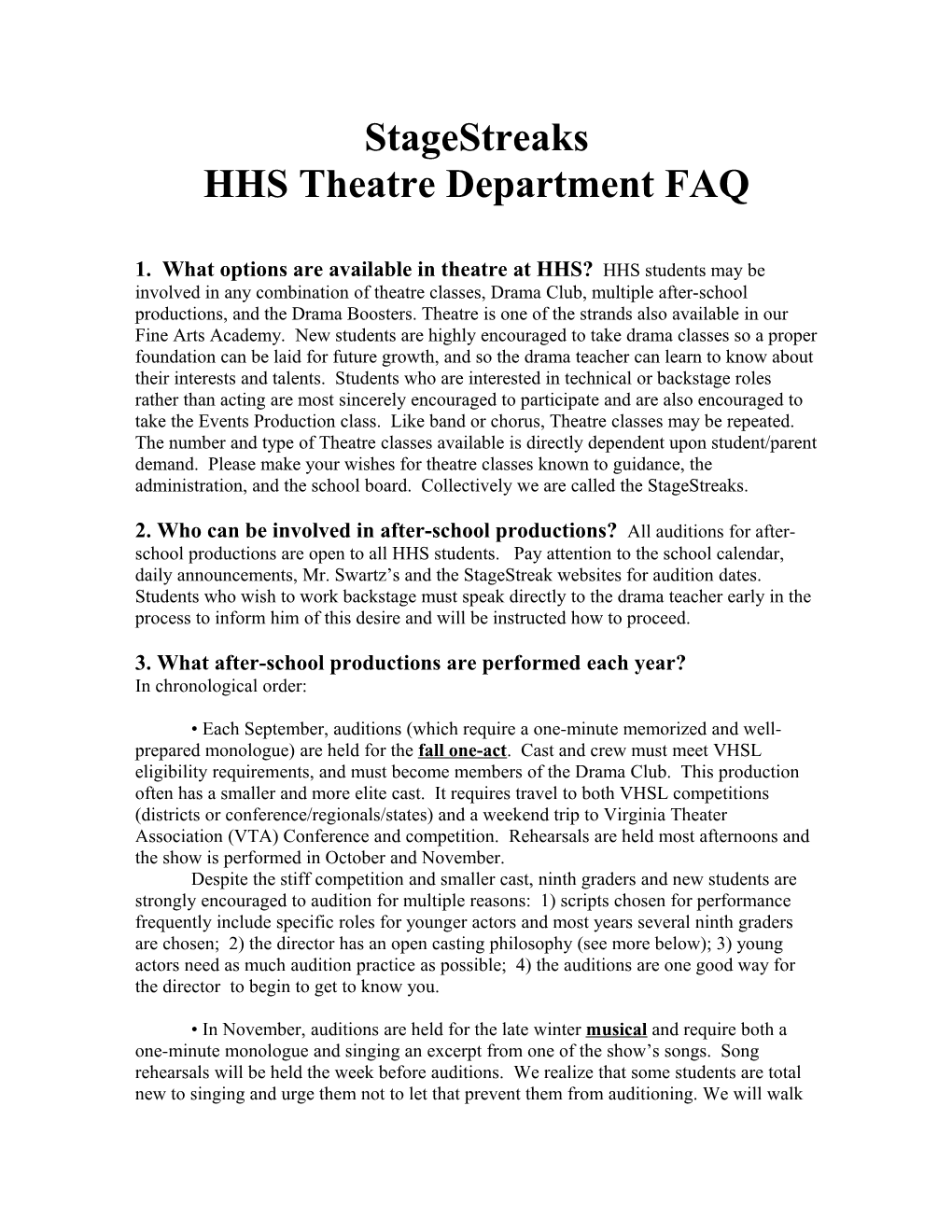 HHS Drama Department FAQ