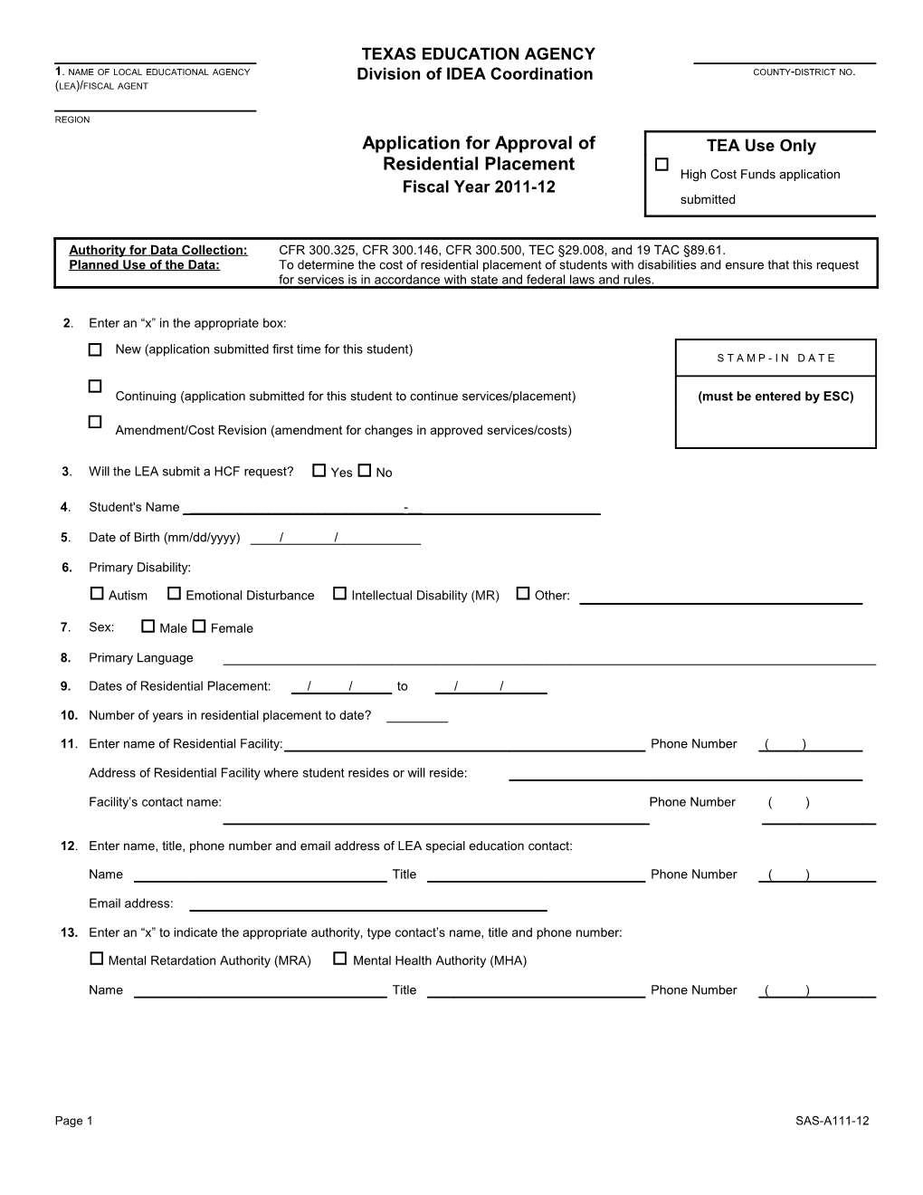 Statements of Assurance for Residential Placement