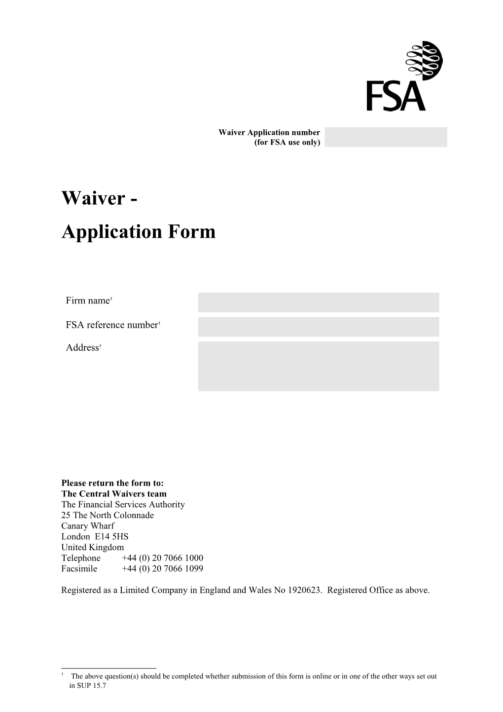 Waiver - Application Form