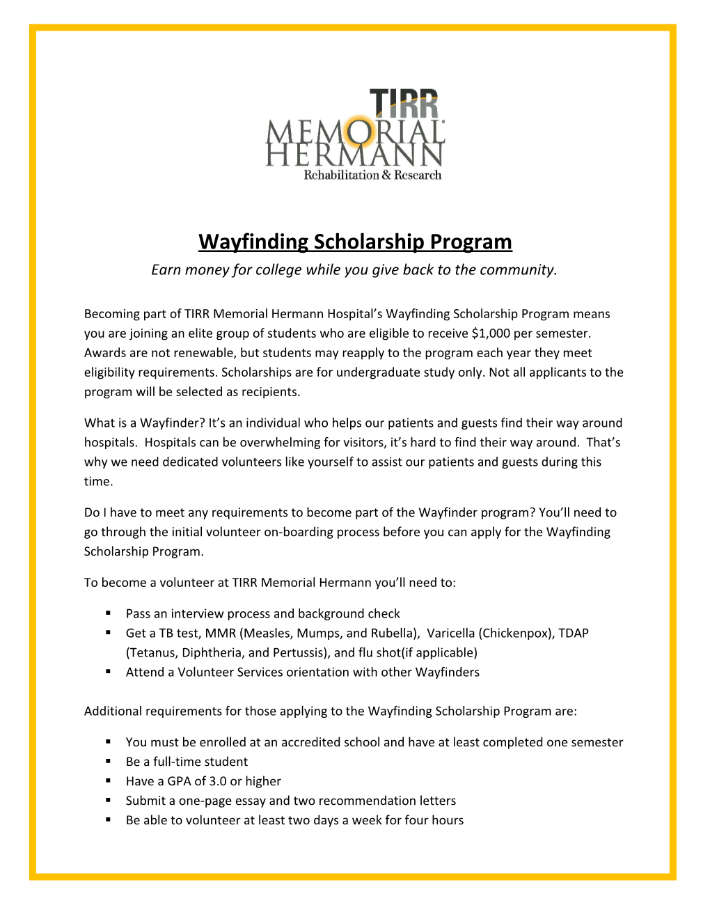 Wayfinding Scholarship Program