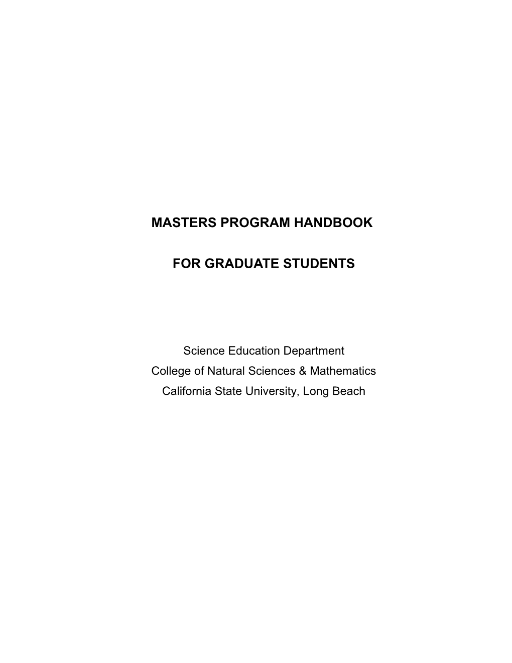 Masters Program Handbook