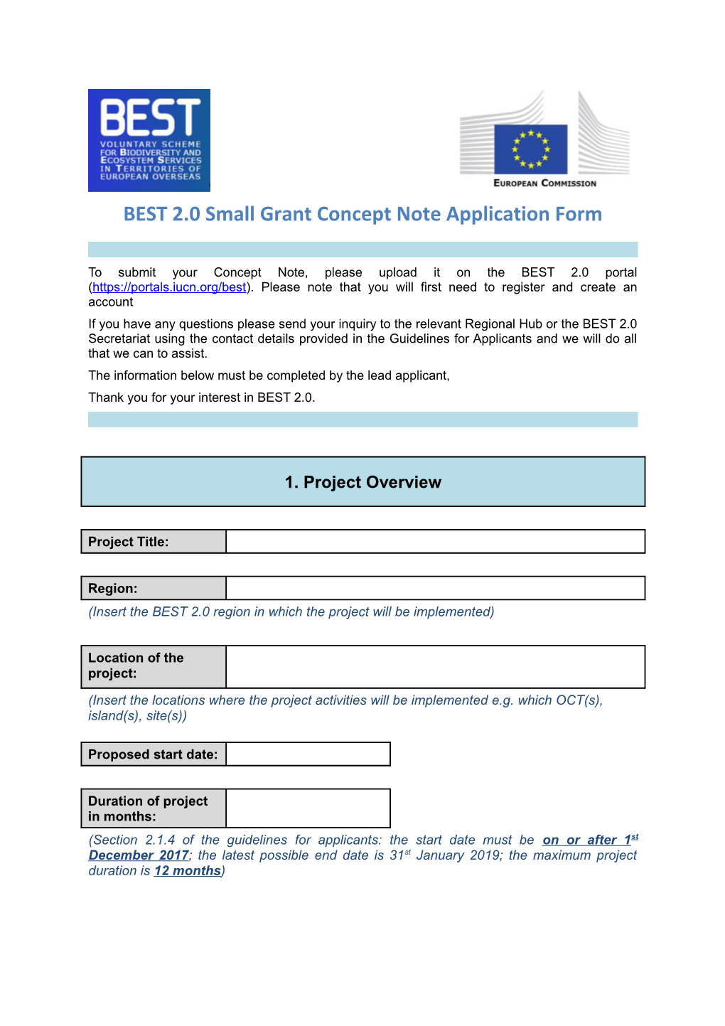 BEST 2.0 Small Grant Concept Note Application Form