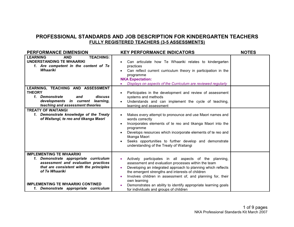 Professional Standards for Kindergarten Teachers