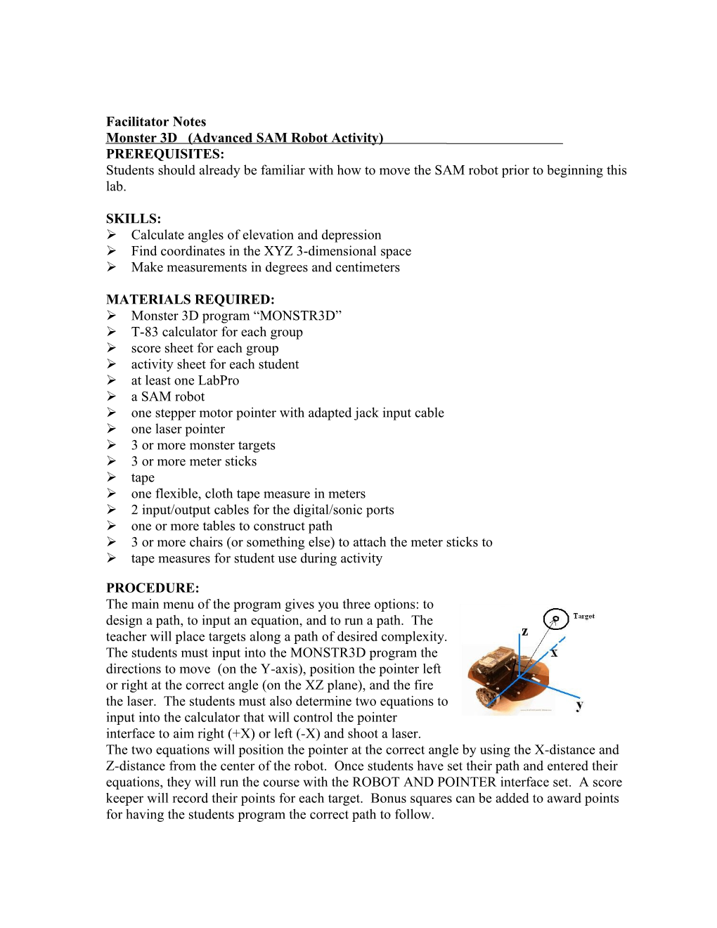 Monster 3D (Advanced SAM Robot Activity) Names