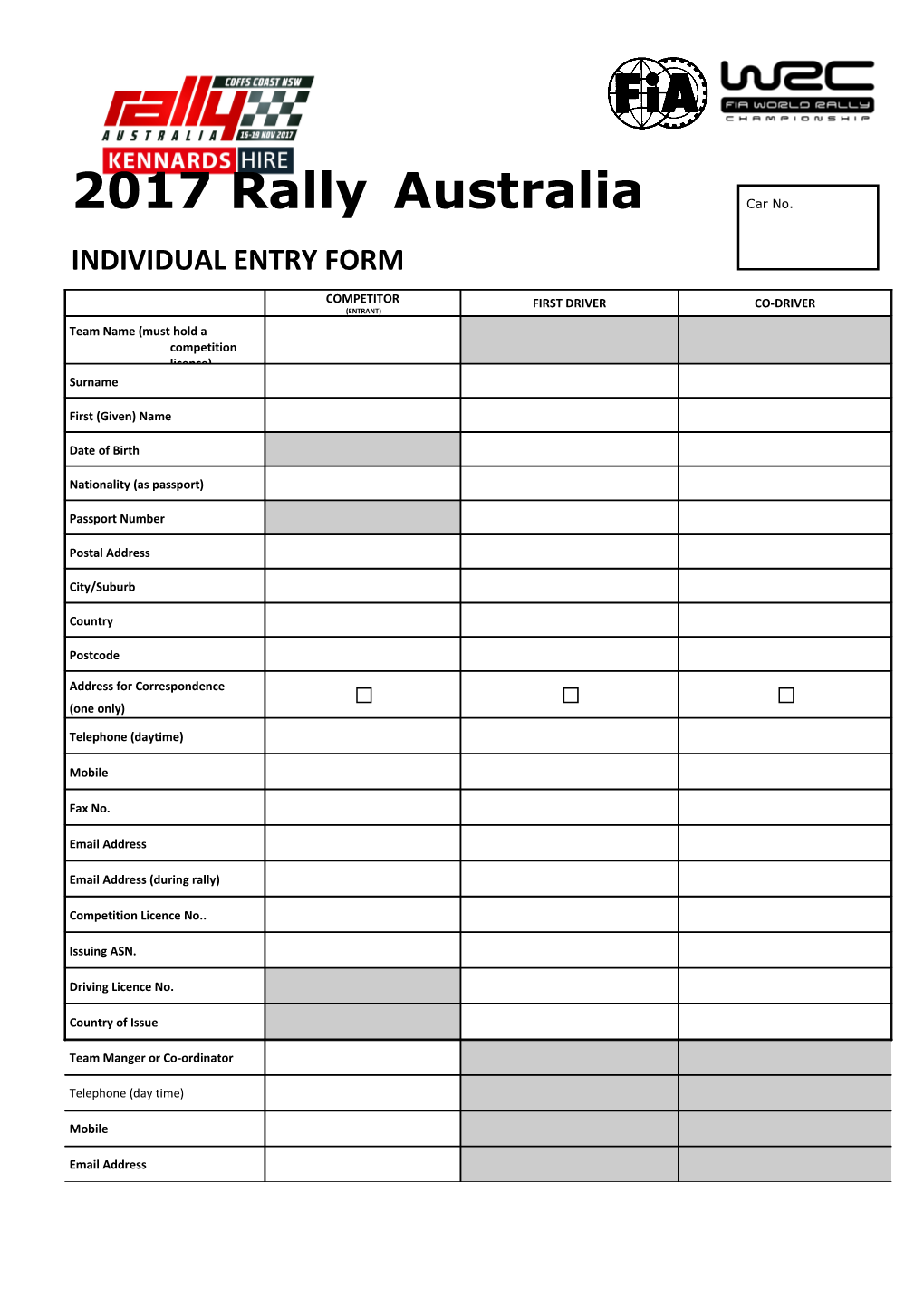 2017Rally Australia Car No
