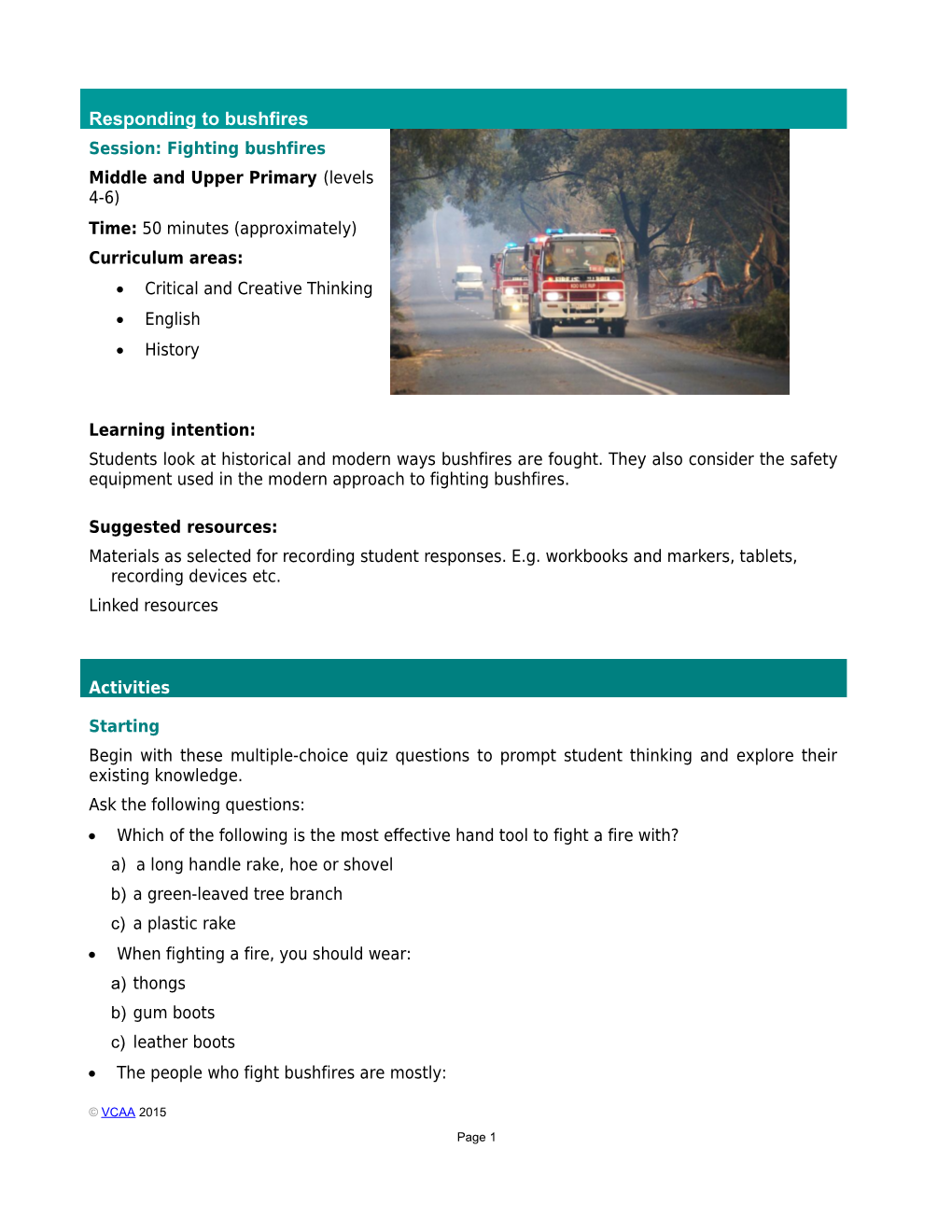 Responding to Bushfires: Fighting Bushfires