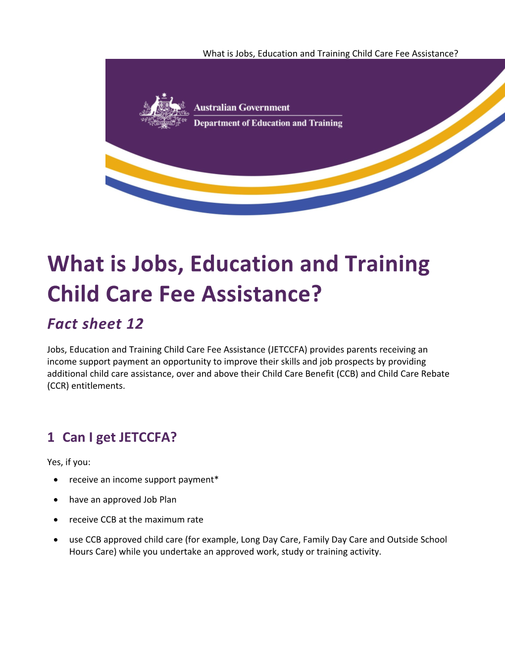 What Is Jobs, Education and Training Child Care Fee Assistance?