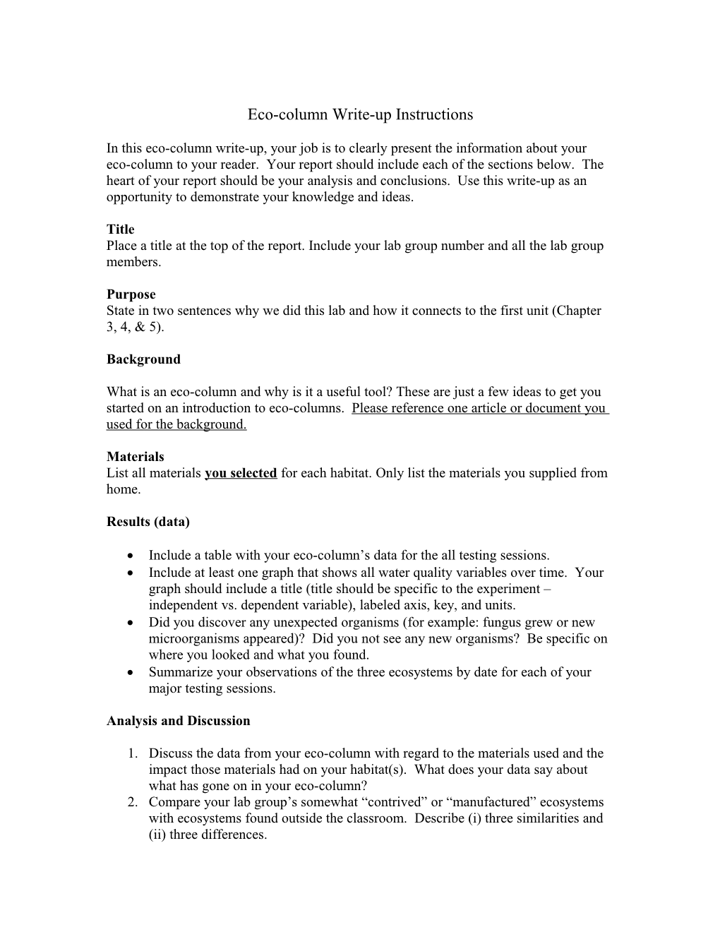 Eco-Column Write-Up Instructions